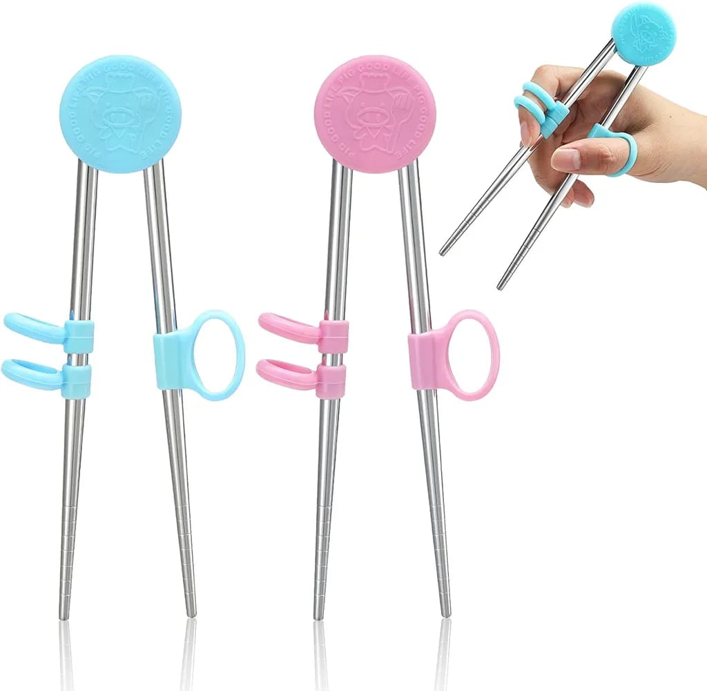 Pairs Training Chopsticks For Kids, Children Adult Learning Chopsticks Helper Stainless Steel Reusable Metal Chopsticks (blue, Pink)