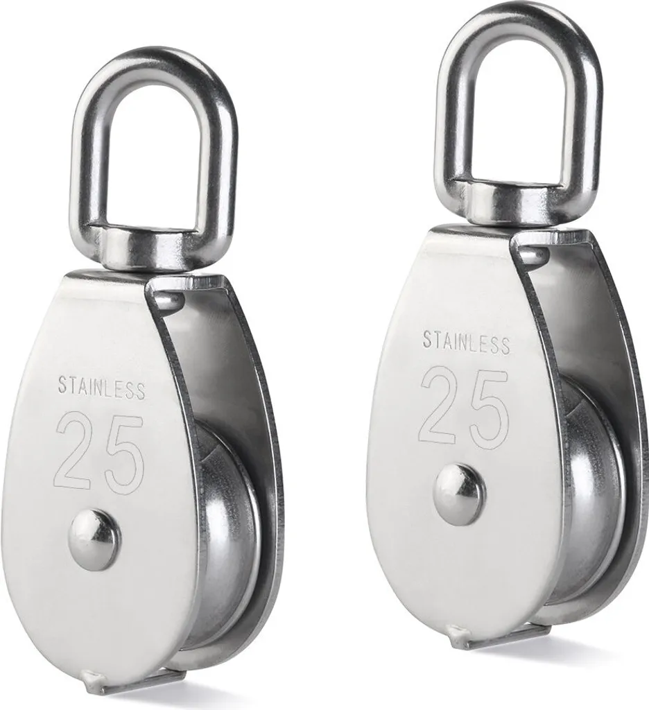 25mm 304 Edelstahl Riemenscheibe M25 400kg Heberolle Einriemenscheibe Schwenkhaken Riemenscheibe - Silber (2 Stück)