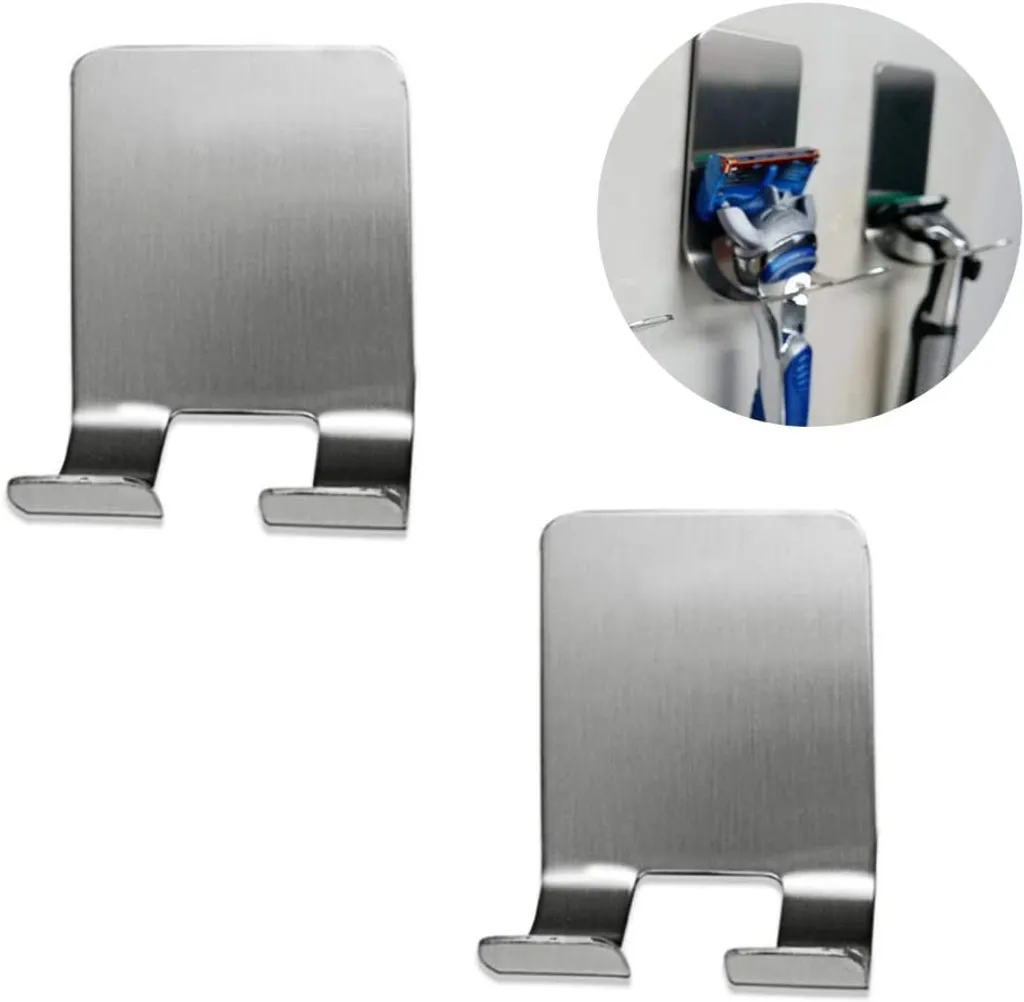 Rasierer Halter Haken, 2 Stück Rasiererhalter Selbstklebende Mehrzweckhaken Edelstahl Wasserdichte Badezimmer Haken Aus Edelstahl Gebürstet Klebehaken Handtuchhaken Ohne Bohren (silber)