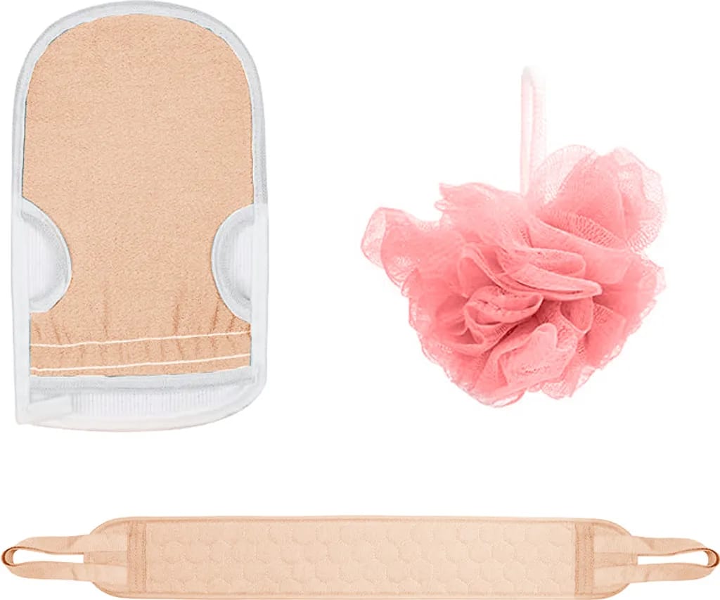 Rückenschrubber Für Dusche, Nylon, Verlängerte Länge, Badetuch, Duschrücken, Peeling, Waschlappen, Heckschrubben, Japanischer Dehnbarer Zuggurt, Waschlappen, 3 Stück,nordic Pink