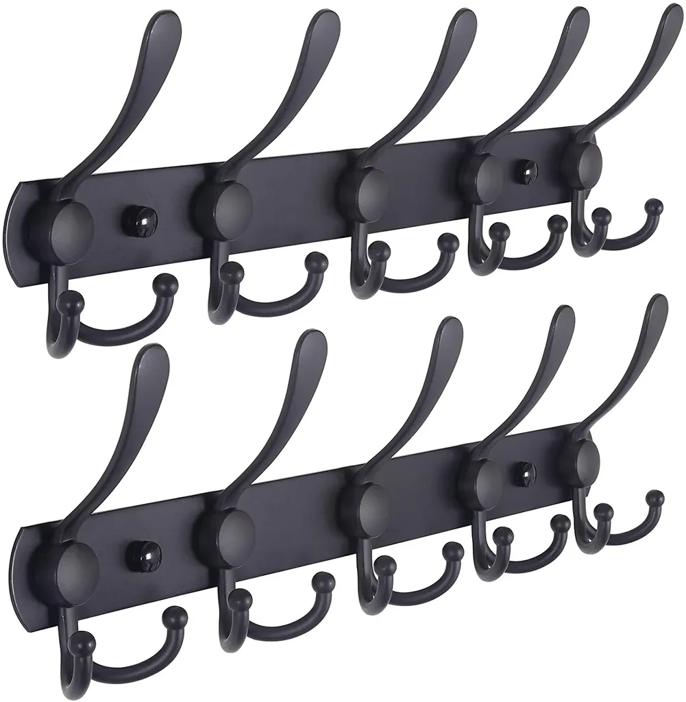 Garderobenständer Zur Wandmontage – Strapazierfähig, Edelstahl, Metall-kleiderhakenschiene Für Mantel, Hut, Handtuch, Geldbörse, Roben, Mudroom, Badezimmer, Eingangsbereich (schwarz, 2 Packungen)