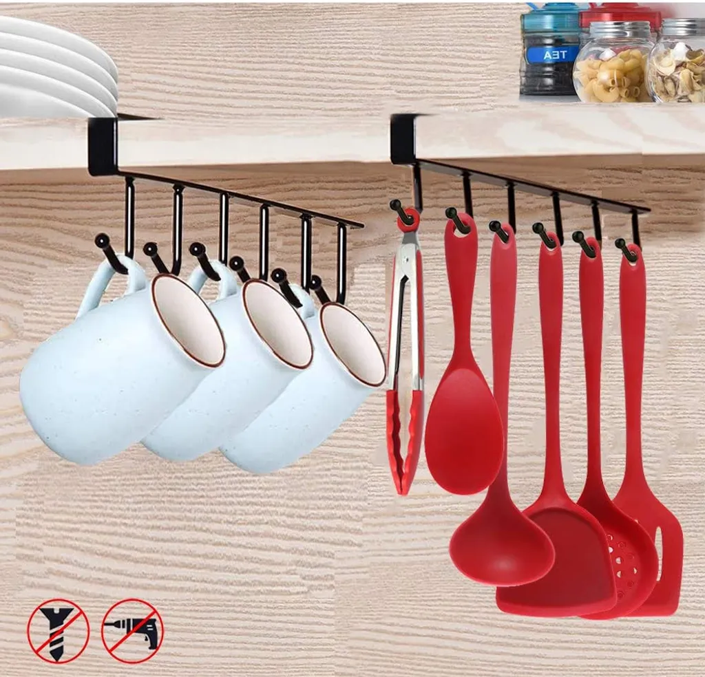 Stück Becher, Tassen, Gläser, Aufbewahrung, Haken, Küchenutensilien, Krawatten, Gürtel Und Schal, Zum Aufhängen, Unter Dem Schrank, Haken Ohne Bohren (schwarz)