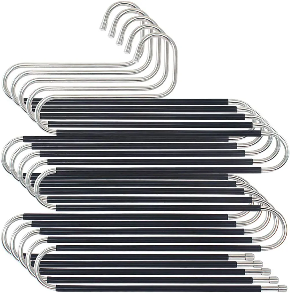 Edelstahl Platzsparend Kleiderb眉gel 5 Hosenb眉gel Mehrfach Platzsparend S-type Magic Hosenb眉gel, Rutschfester Metall Hosenst盲nder Closet Organizer, Schals Jeans Kleidung Hosen Handt眉cher