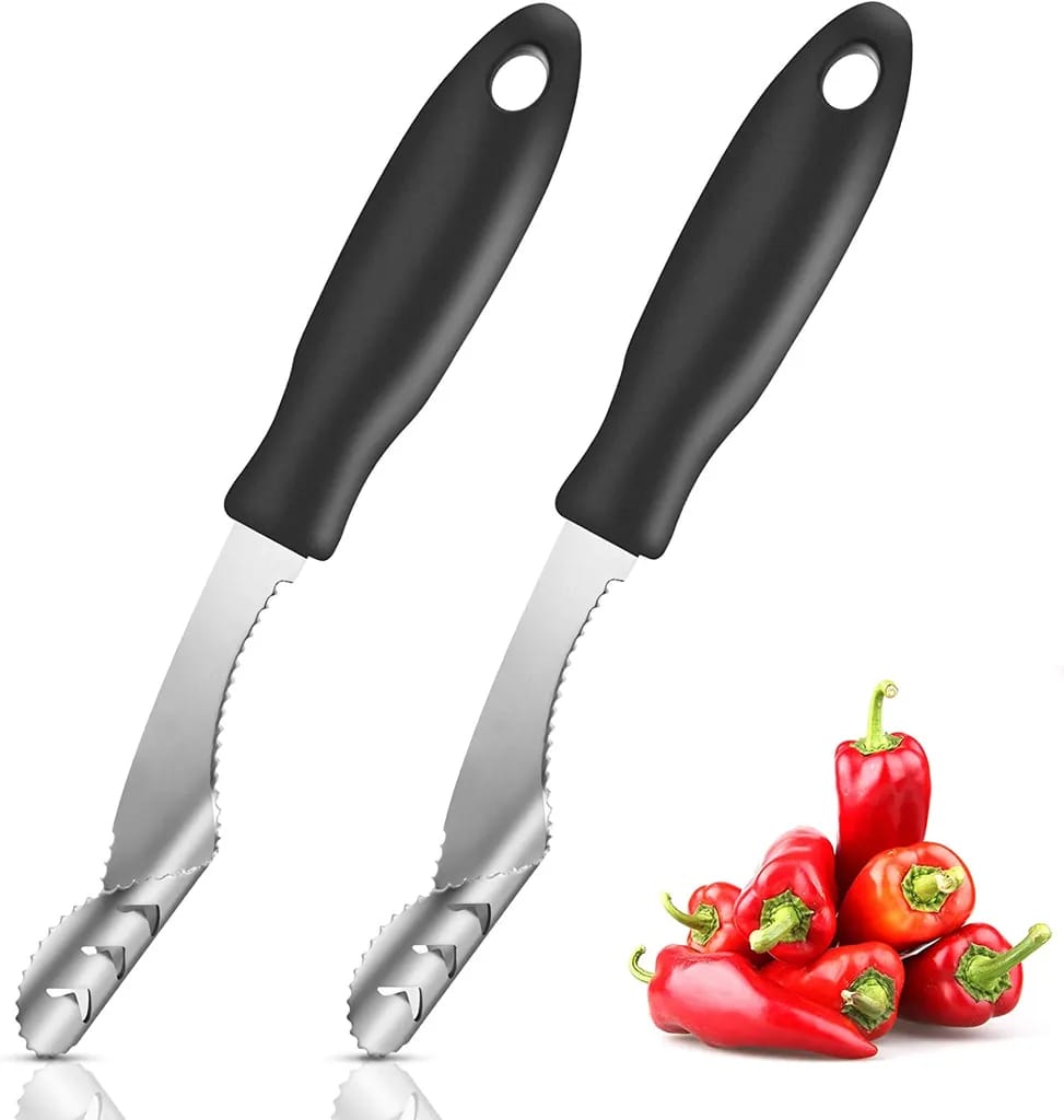 Pieces Jalapeno Pepper Corer Core Deseeder Stainless Steel Chili Corer Remover With Serrated Slice And Rubber Handle Seed Remover Or Slice Off Vegetables Tops For Barbecue Roasting Peppers