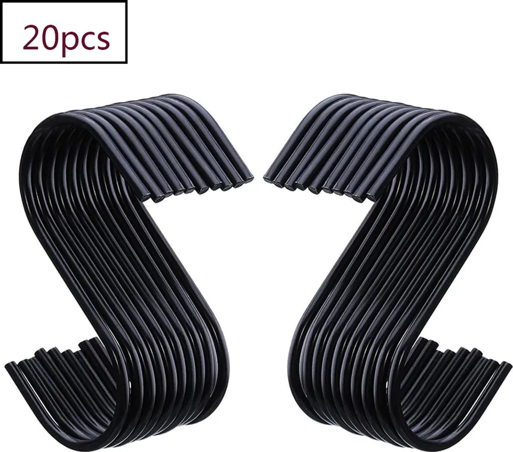 Haken, 20pcs 8cm Flach S Form Chrom Finish Küchenhaken Edelstahl Haken Zum Aufhängen Für Handtücher,geschirr, Pflanzen, Gartengeräte,schal, Bekleidung, Kleidung (schwarz)