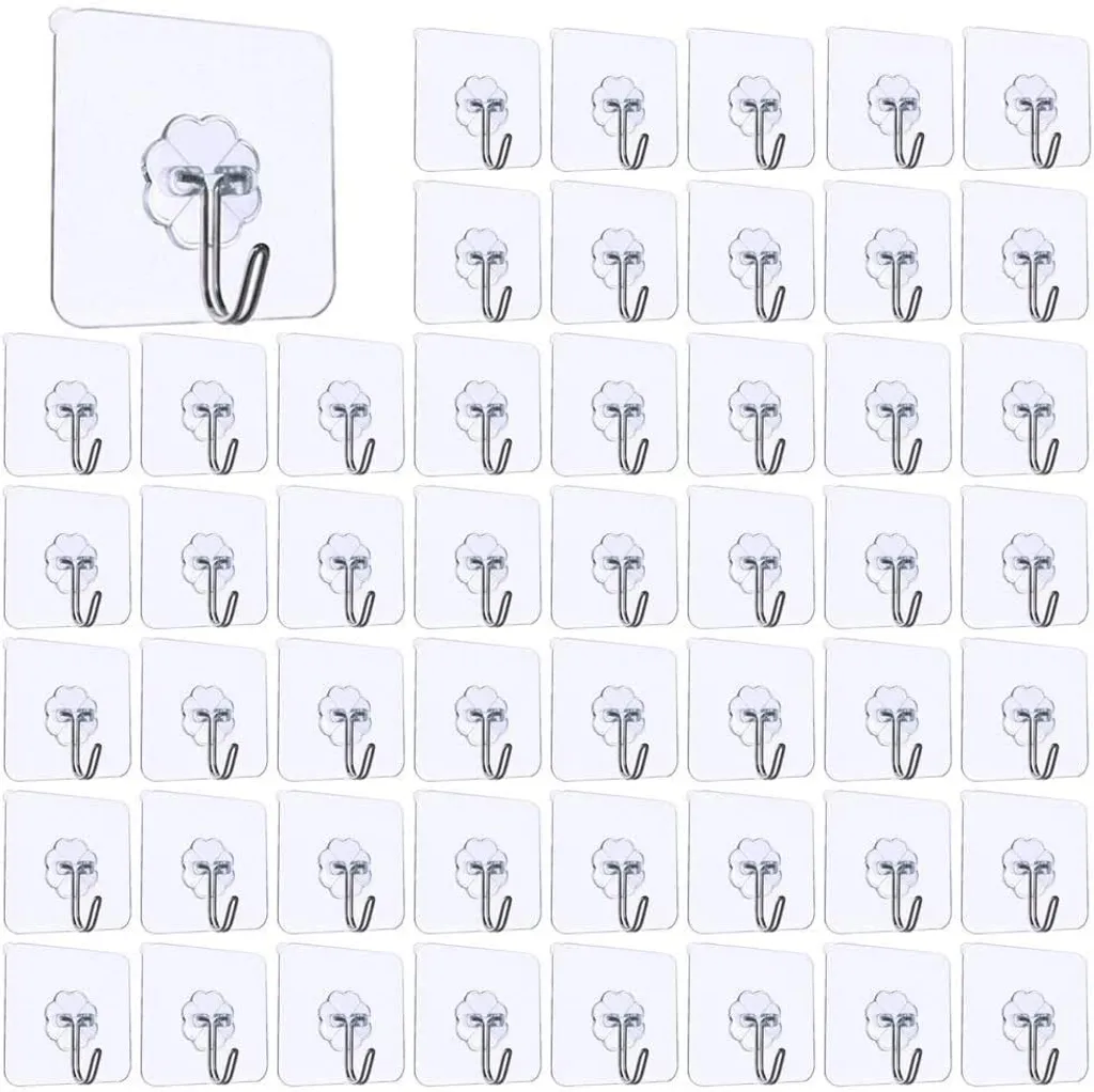 50 Stück, Transparent, Selbstklebend, Haken, Küche, Wand, Haken, Mit Edelstahl, Haken, Bad, Handtuch, Gebrauchsgegenstände, Decke, Haken