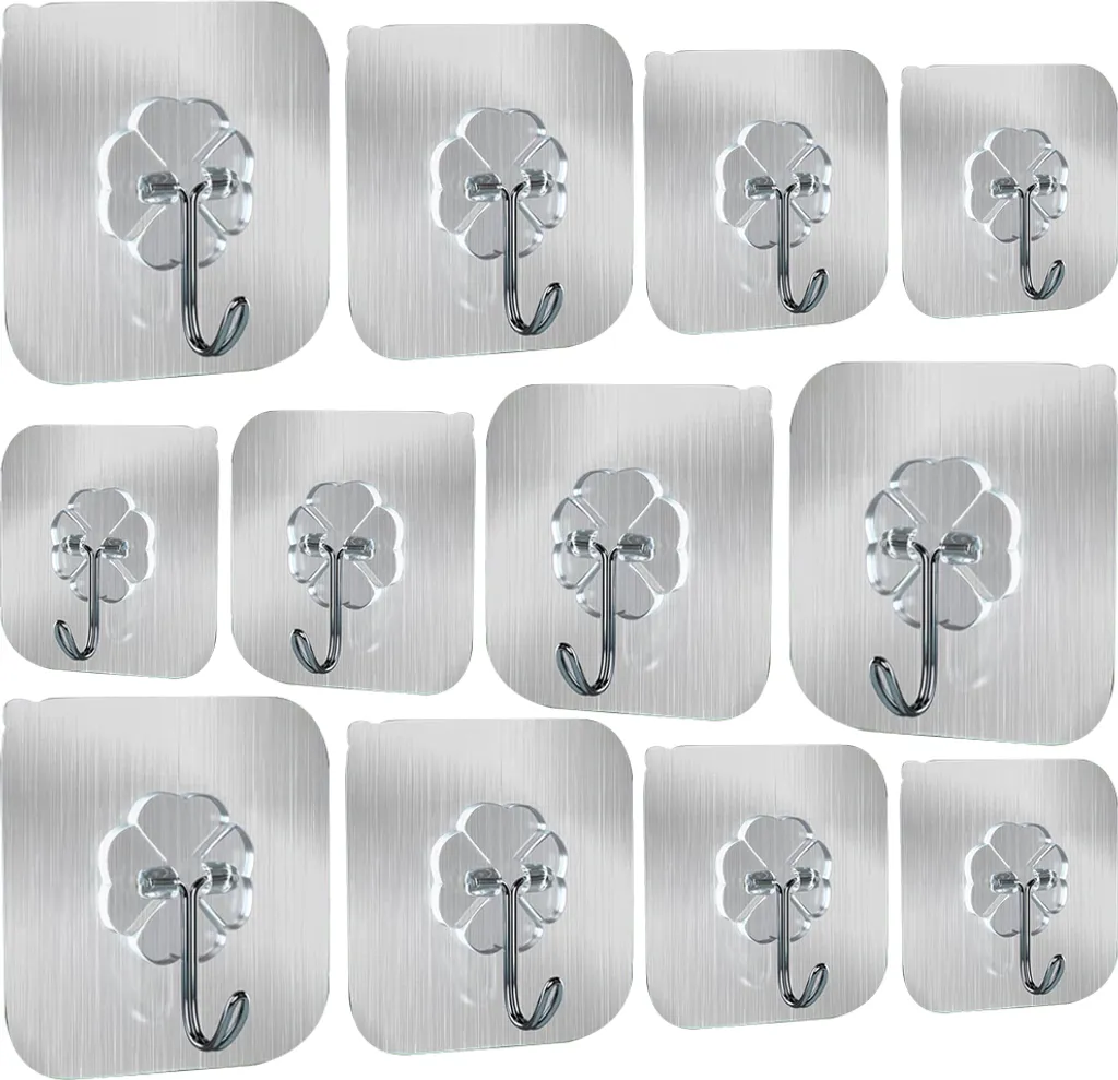 12 Stücke Selbstklebende Klebehaken, Transparente Wandhaken Ohne Bohren Wasserfest Haken, Handtuchhaken Für Küche Bad Wand & Decke Aufhänger