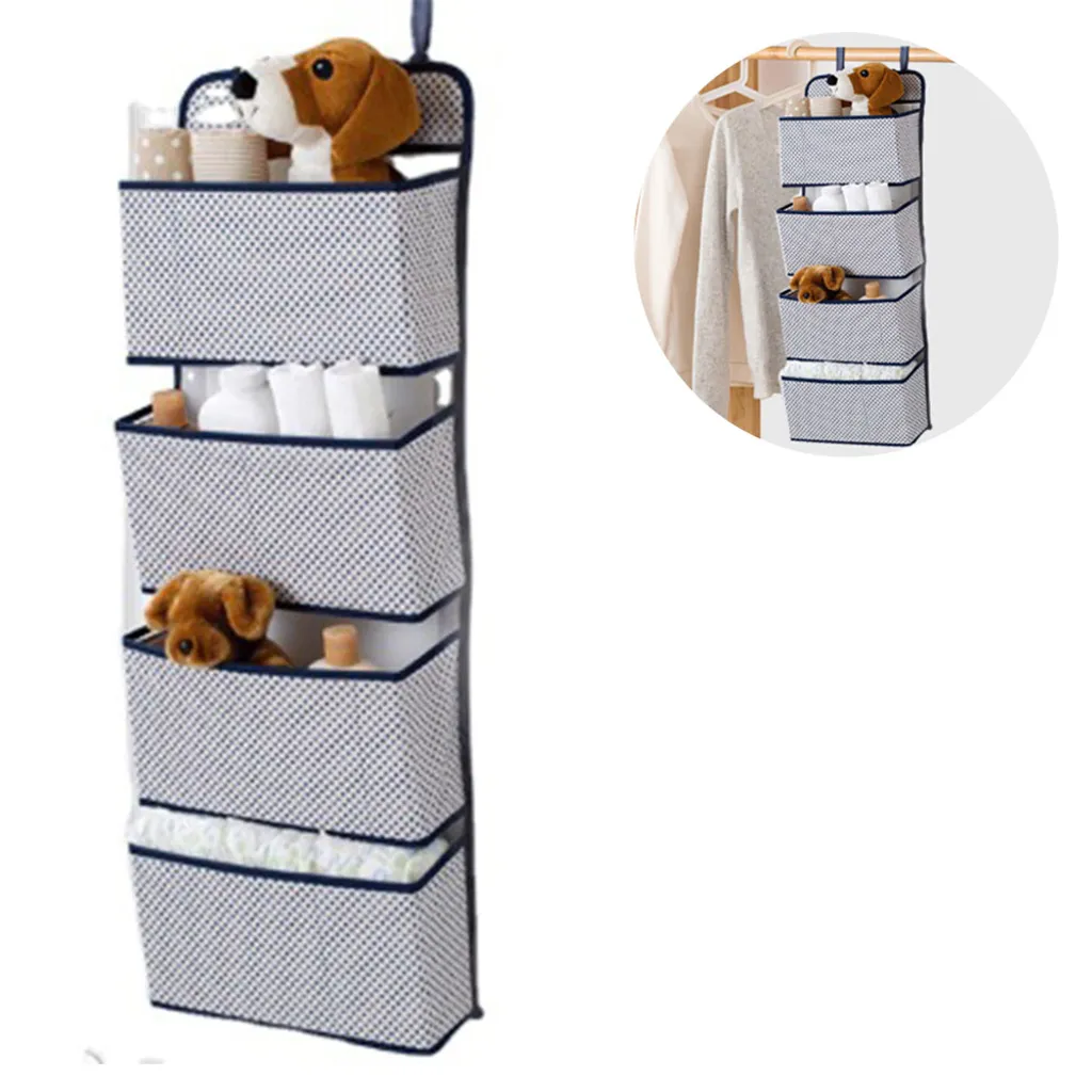 Hängeorganizer Mit 4 Taschen, Faltbares Hängeregal Mit 2 Haken Für Handtücher Windeln Spielzeug Im Kinderzimmer Schrank, Über Tür Oder Wandmontage