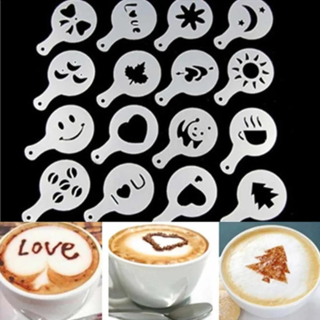 16 Teile/los Kaffee Latte Cappuccino Barista Art Schablonen Kuchen Duster Vorlagen Kaffee Zubehör