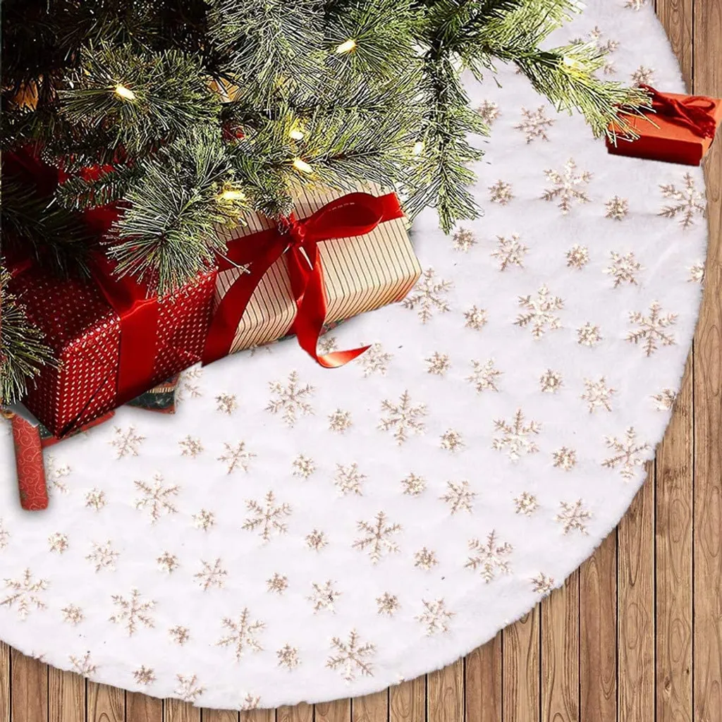 Weihnachtsbaum-röcke Große Kunstpelz-schneeflocke-baum-röcke Weihnachtsschmuck Plüsch-baum-röcke Weihnachtsschmuck,48 Zoll/122 Cm,golden