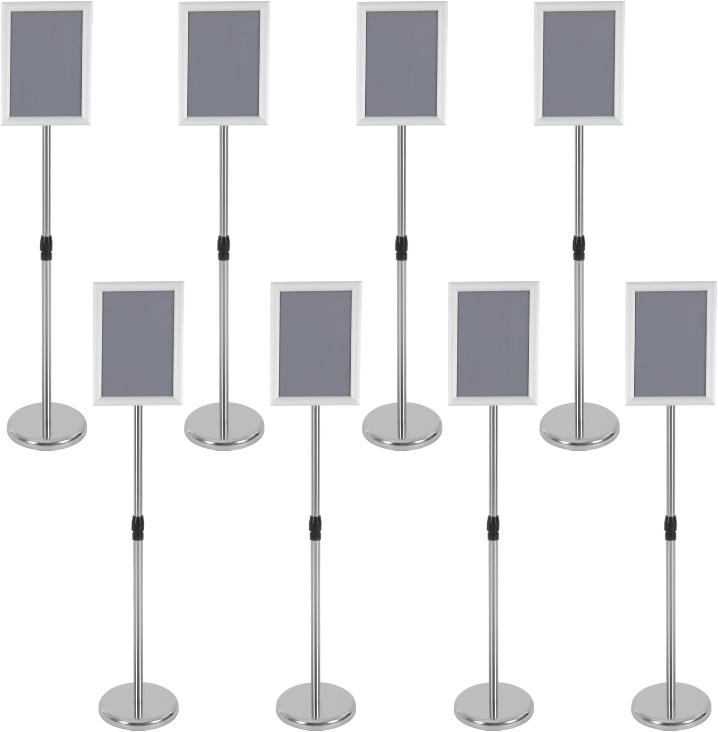 Set Aus 8 Verstellbaren, Silbernen Schwerlast-schildhaltern – Höhenverstellbar Von 80 Bis 130 Cm – Für Einkaufszentren Und Geschäfte