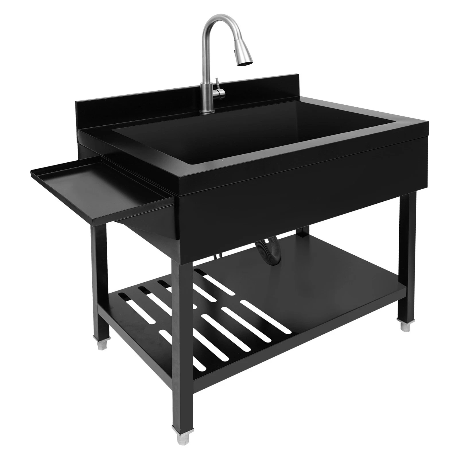 Einbecken-küchenspüle Aus Edelstahl, 89,92 X 56,9 X 93,98 Cm — Gewerbliche, Freistehende Restaurantspüle Mit Ausziehbrause — Für Küchen, Badezimmer, Bauernhöfe, Außenbereiche Und Garagen