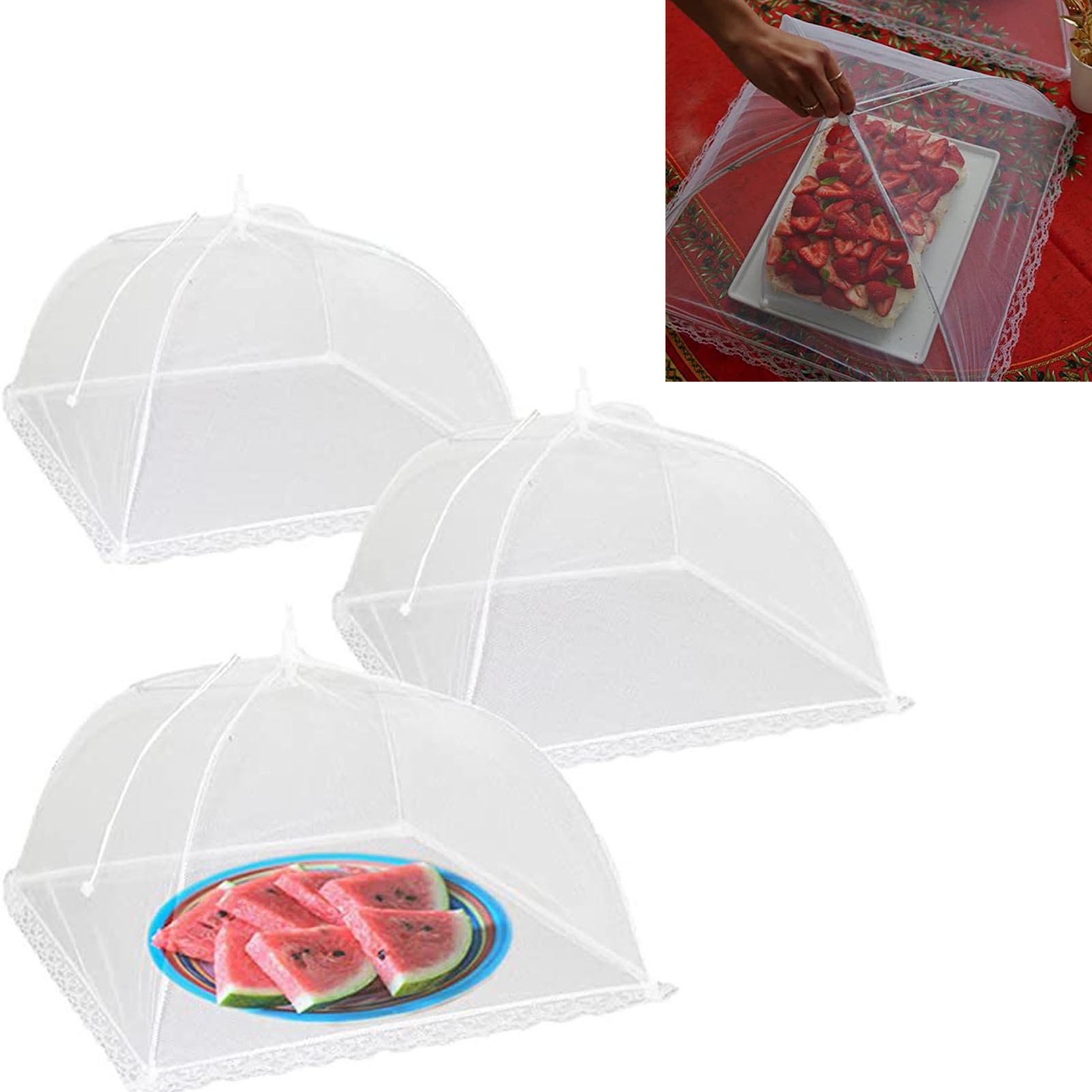 Set Aus 3 Weißen, Faltbaren Gaze-lebensmittelschutzhauben, 45 Cm (18 Zoll), Für Die Küche.