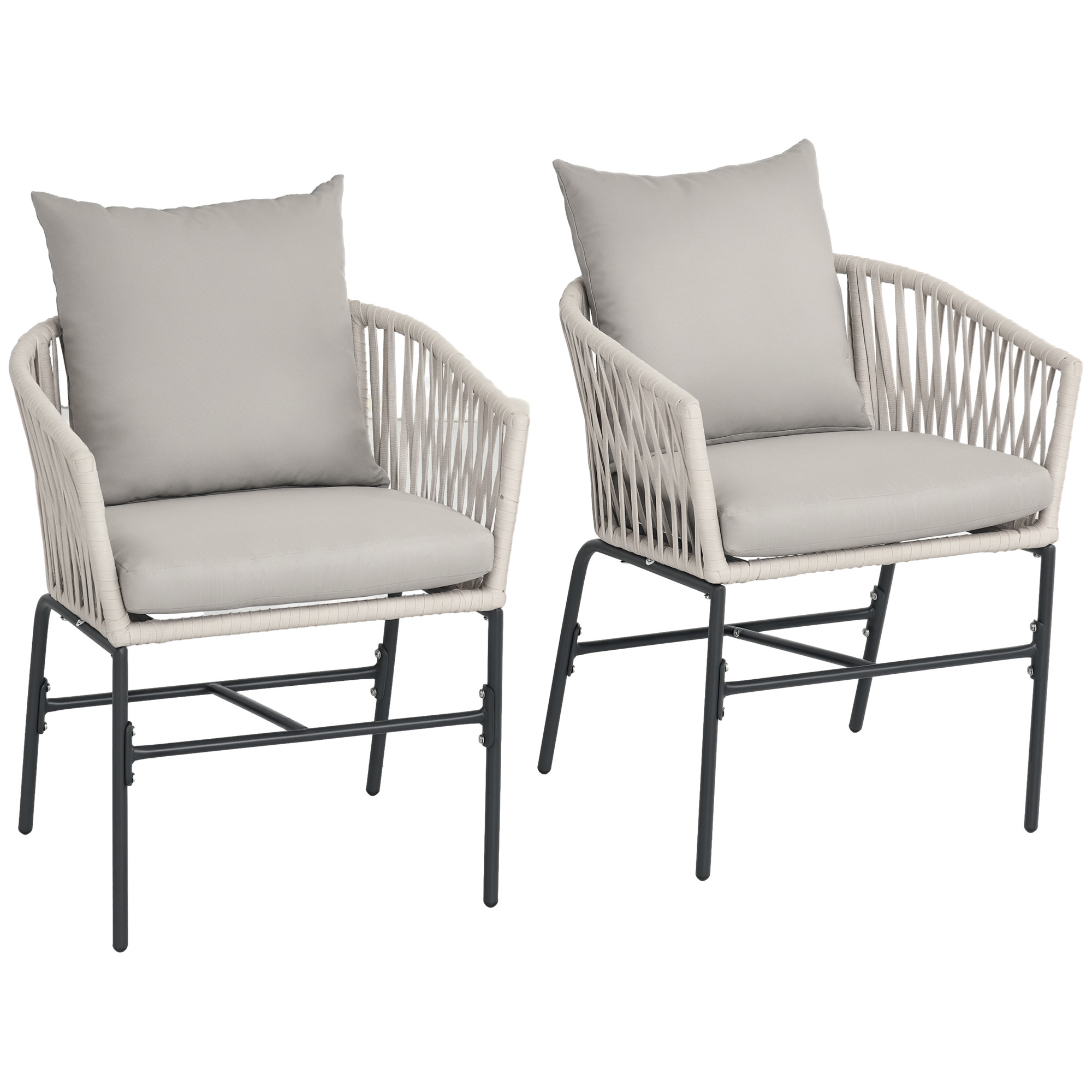 Set Aus 2 Terrassenstühlen Im Bohème-stil, Bequeme Sitzschale, Sitzkissen, Waschbarer Bezug, Metallgestell, Beige