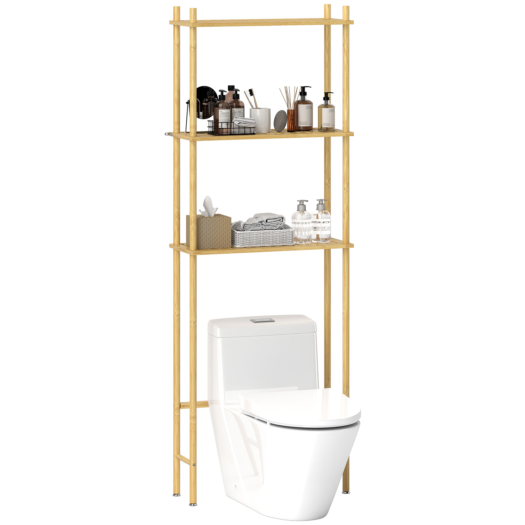 Dreistufiges Wc Mit Bambus-lamellen, 63,5 X 25,5 X 181 Cm, Holzfarbe