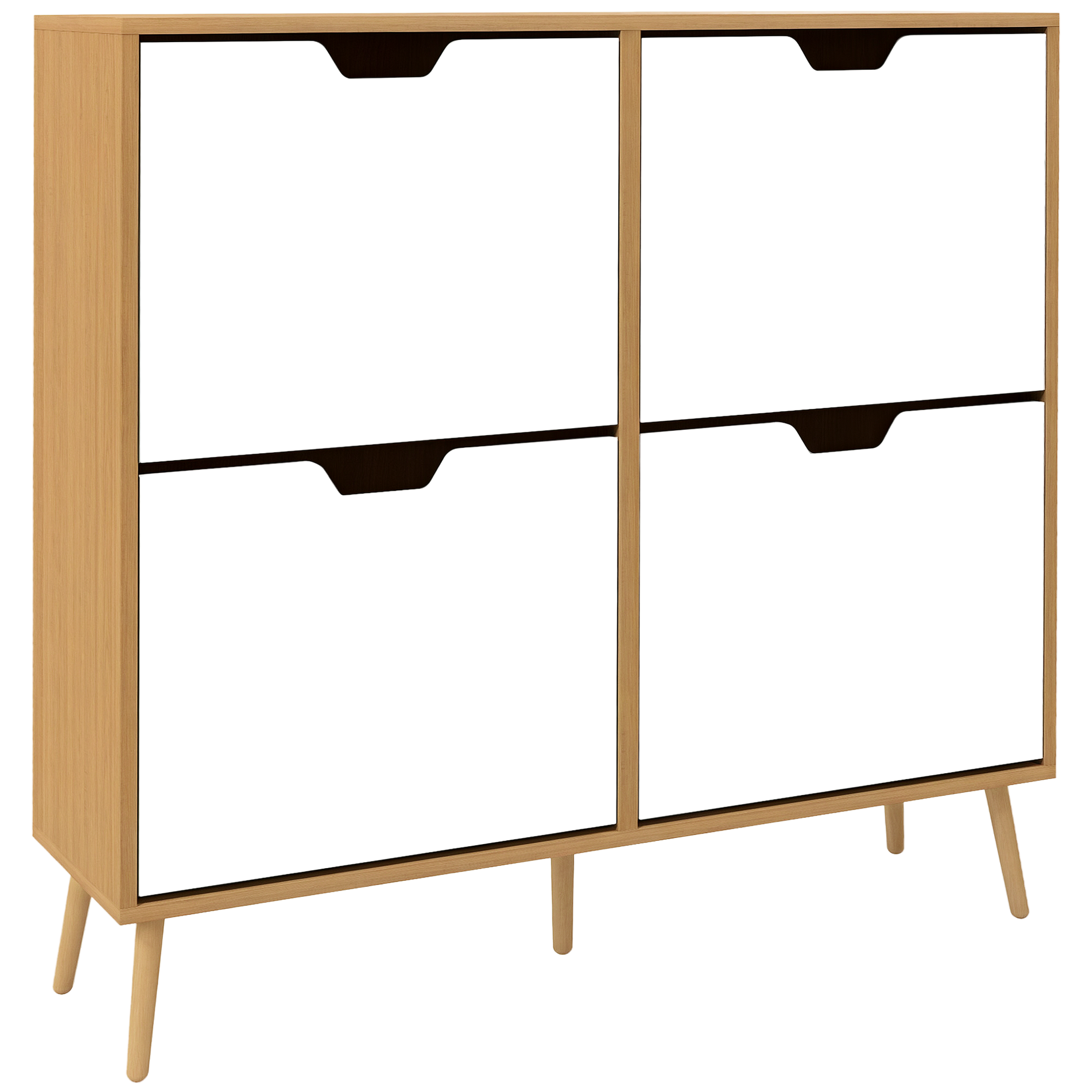 Schuhregal Aus Spanplatte Und Kiefernholz, Mit 4 Schubladen Und Je 2 Verstellbaren Einlegeböden, 95 X 26 X 95 Cm