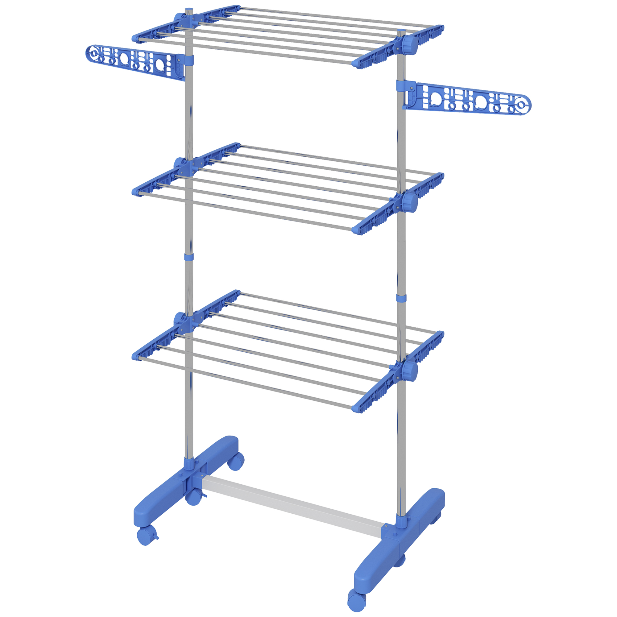 Wäscheständer. 4 Ebenen, Faltbar, Ein-klick-faltsystem, 142 Cm X 55 Cm X 152 Cm, Blau Und Silber