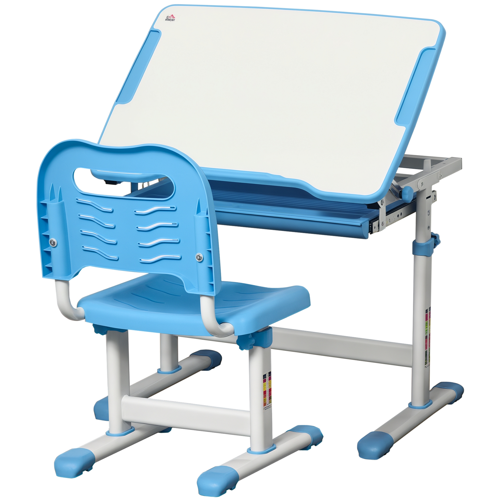 Kinderschreibtisch Für Kinder Von 6–12 Jahren Mit Verstellbarem Stuhl, Schublade Und Neigbarer Tischplatte, 66 X 47 X 52–77 Cm, Blau