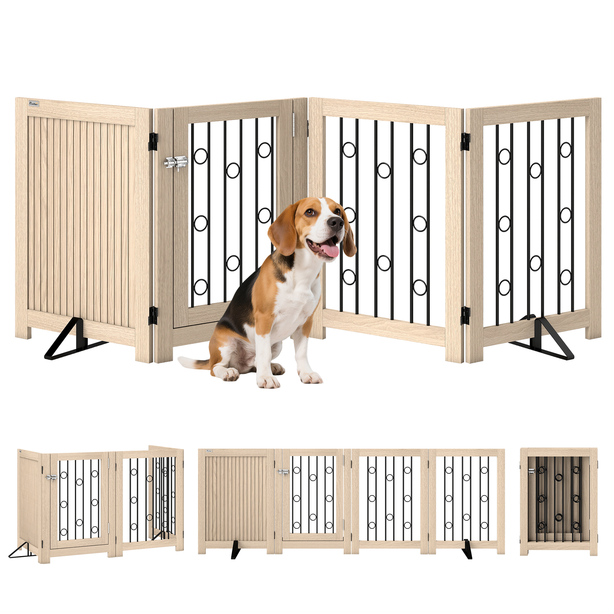 Freistehendes Haustiergitter, Hundegitter Mit Tür, 4-teilig, Für Flur, Treppenhaus, Türrahmen, Mdf, Stahl