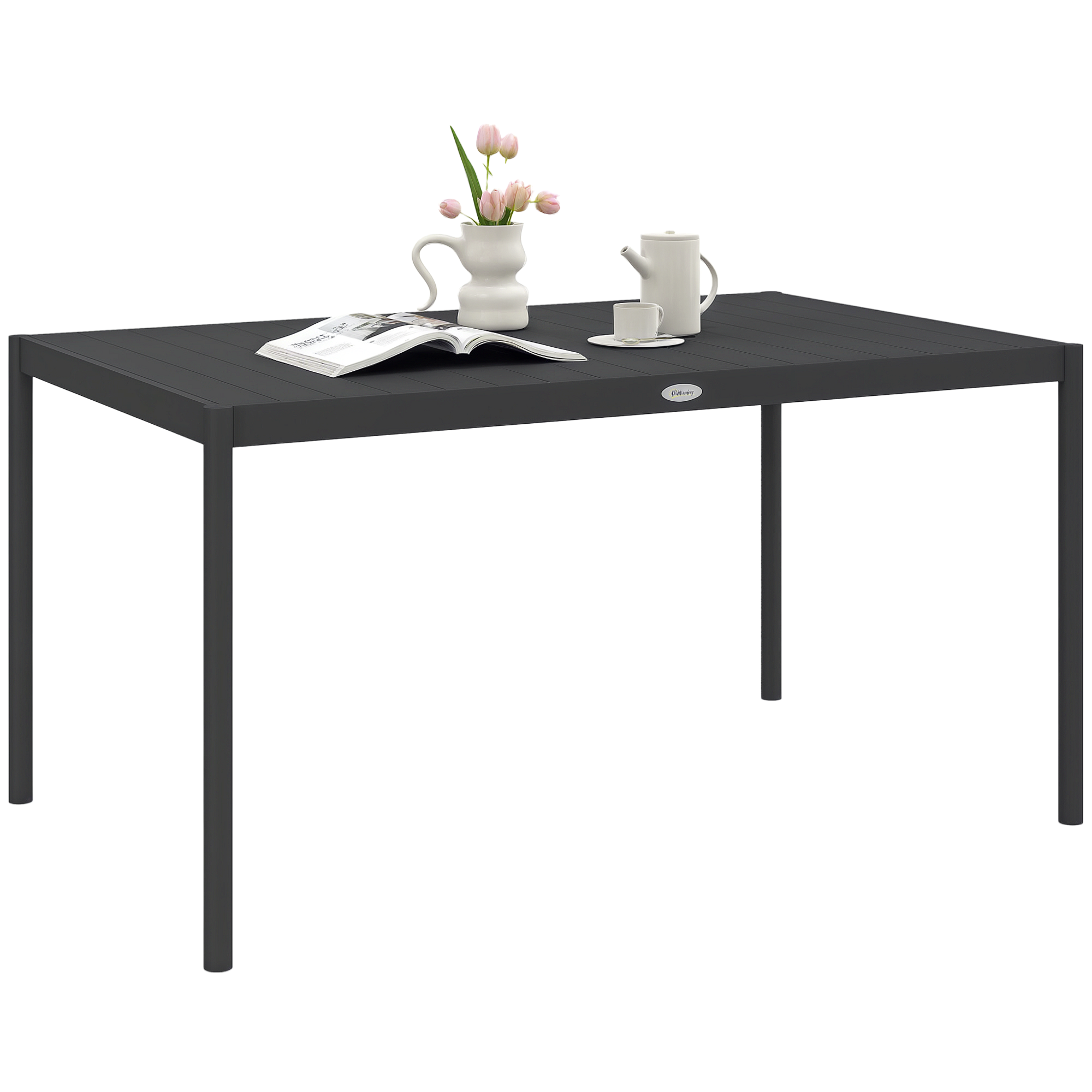 Lattentisch Für 6 Personen Aus Stahl Und Aluminium, 145 X 90 X 74 Cm, Dunkelgrau