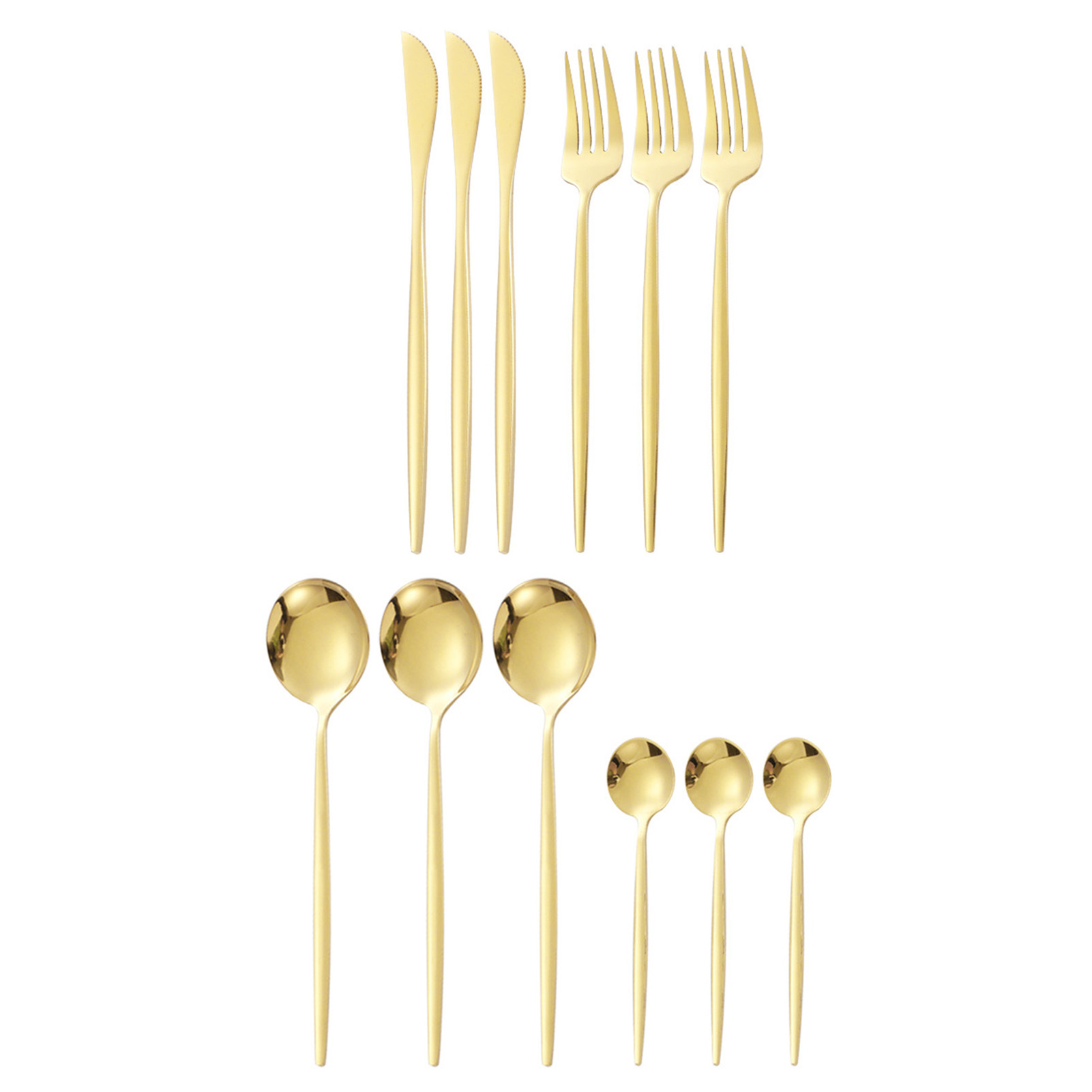 12-teiliges Besteckset (löffel, Messer, Gabeln) Aus Poliertem Edelstahl 410, Goldfarben, Ideal Für Den Einsatz Zu Hause Und In Restaurants.