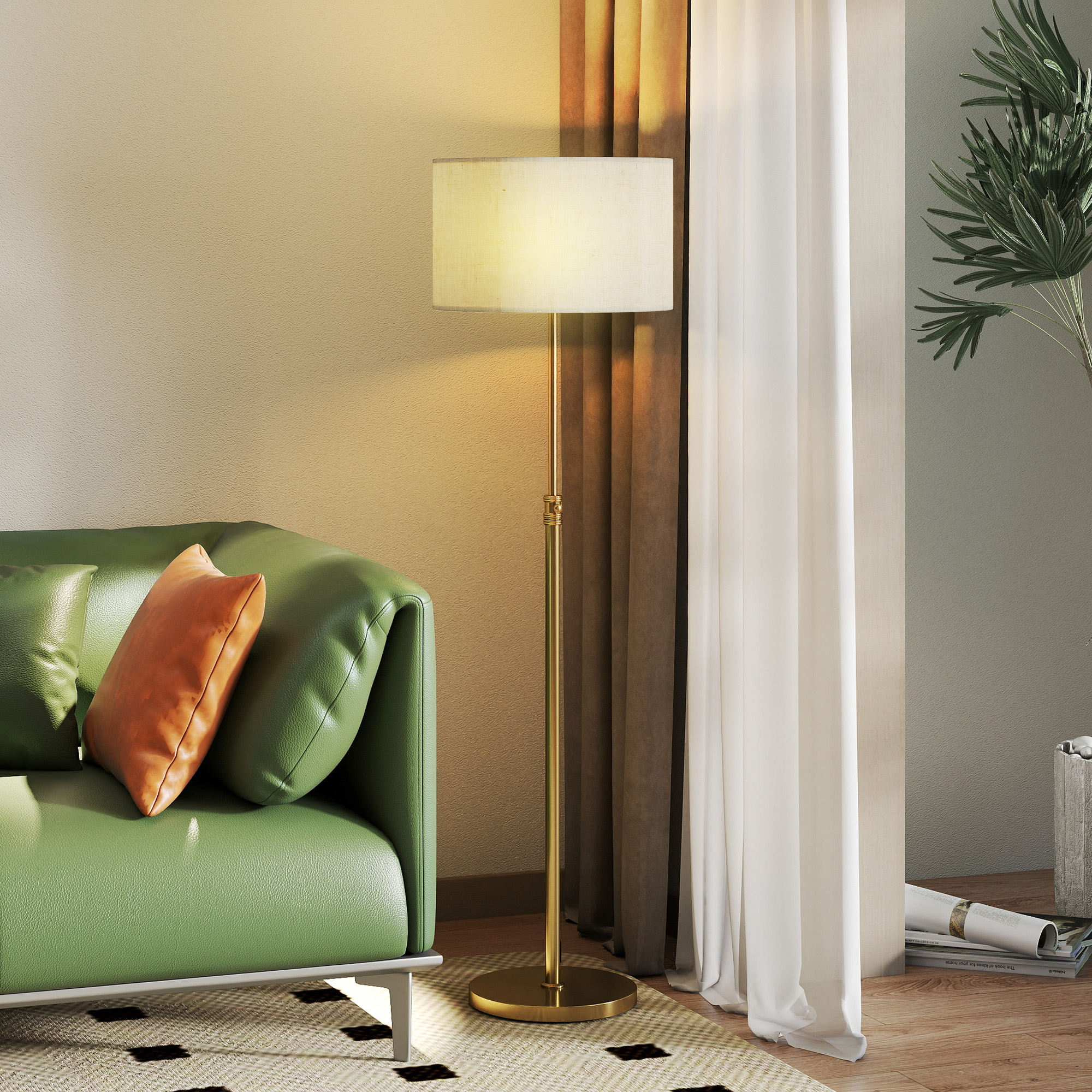 Stehlampe Mit Fernbedienung Und Einstellbarer Helligkeit (3000k–6000k), Stofflampenschirm, Gold