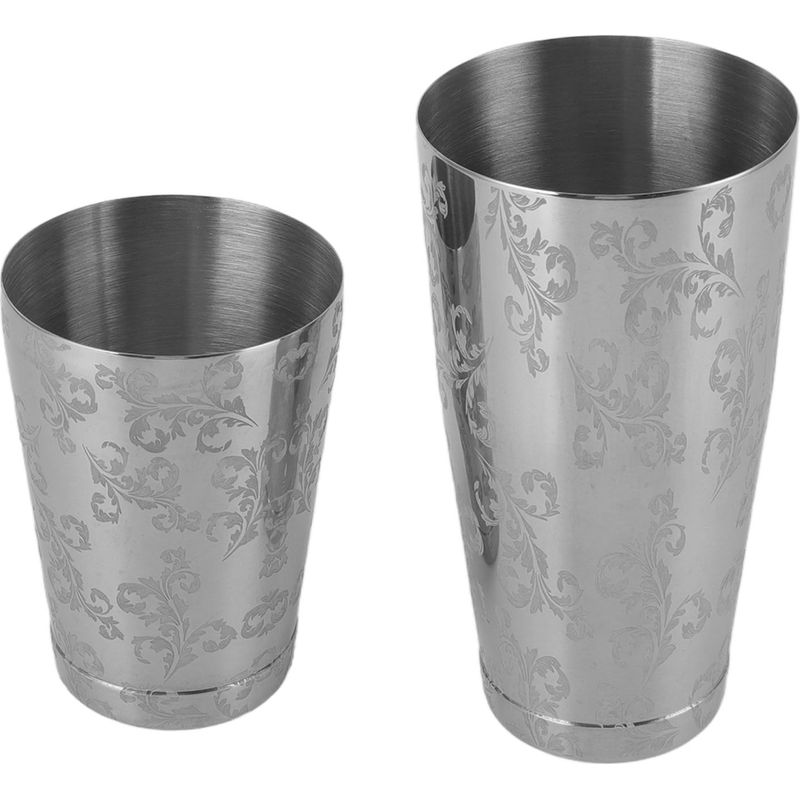 Gravierter Cocktailshaker Aus Edelstahl, Martini-shaker Im Boston-stil Aus Silber, Japanisch-amerikanischer Barmixer Mit Flachem Boden.