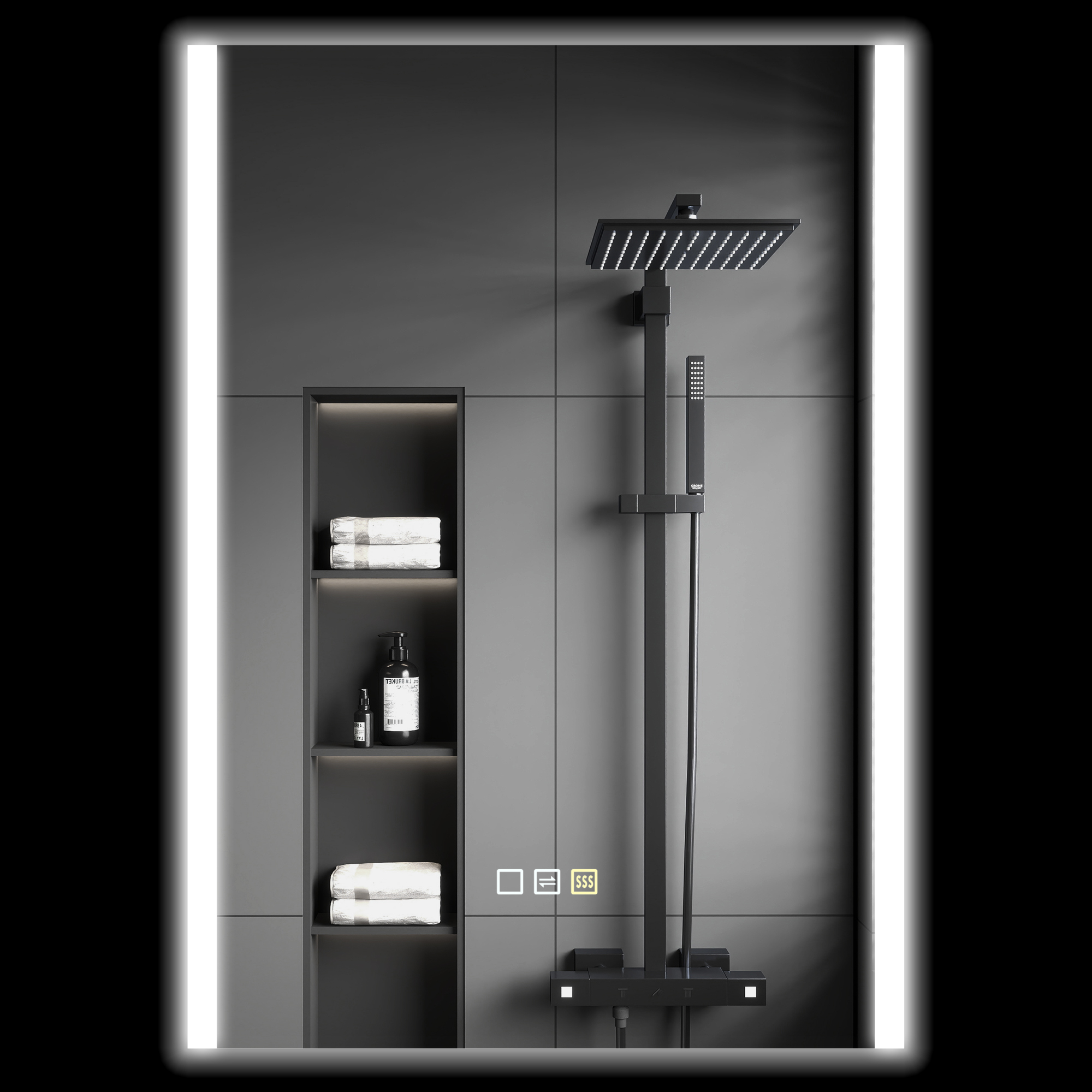 Badezimmerspiegel Mit Dreifarbiger Led-beleuchtung Und Memory-funktion, Gehärtetes Glas, 70 X 50 X 3 Cm, Silber