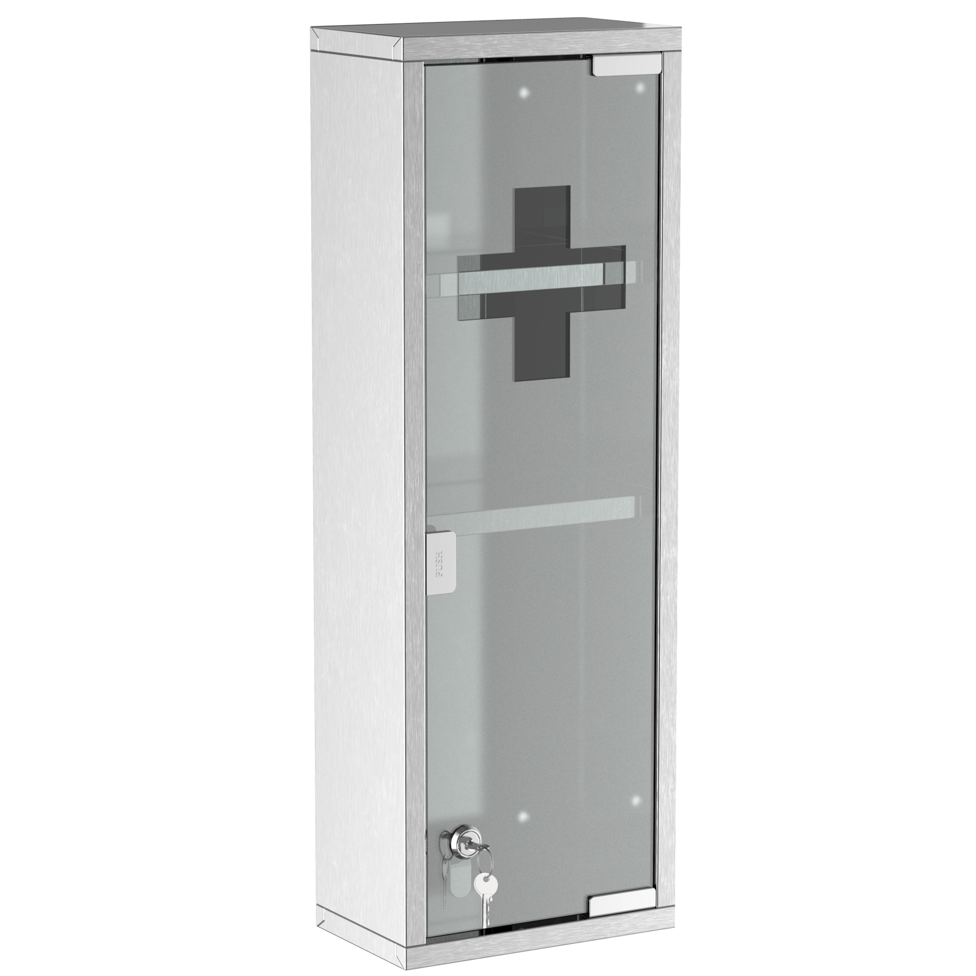 Medizinschrank Aus Edelstahl Mit Abschließbarer Tür Aus Sicherheitsglas, 3 Fächer, Erste-hilfe-schrank, 20 X 12 X 58 Cm, Silber
