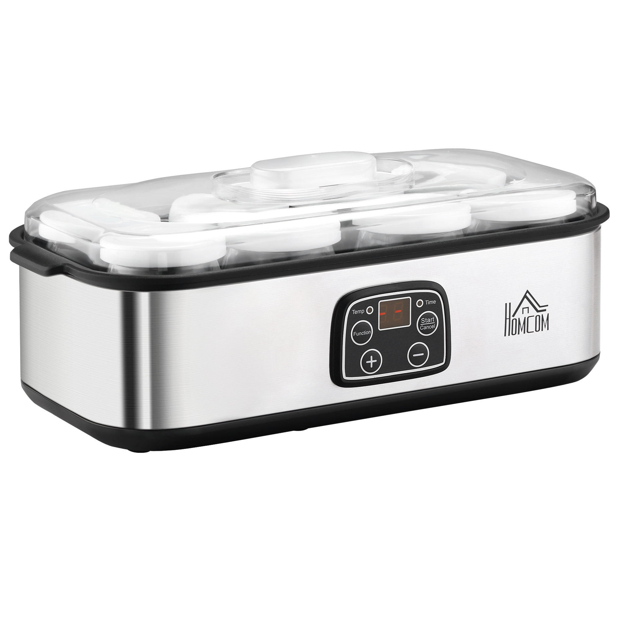 Griechischer Joghurtbereiter Mit Deckel, 8 Bpa-freien Glas-innenbehältern (je 180 Ml), Lcd-display Und Timer, Für Ein Maximales Fassungsvermögen Von 1,4 Litern Joghurt, 25 W, Silber