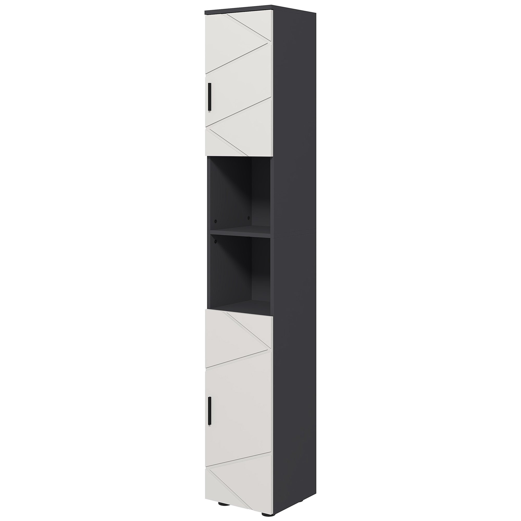 Badezimmerschrank Aus Spanplatte Mit 2 Offenen Regalböden Und 2 Zweistöckigen Schränken, 30 X 30 X 183 Cm, Grau
