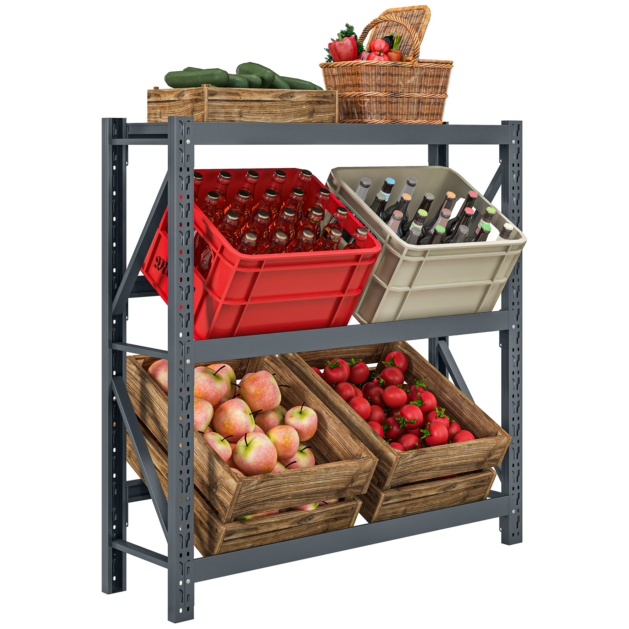 Freistehendes 3-stöckiges Getränkeregal, Platz Für 6 Getränkekisten, Verstellbare Regalhöhe, 110 X 30 X 110 Cm, Grau