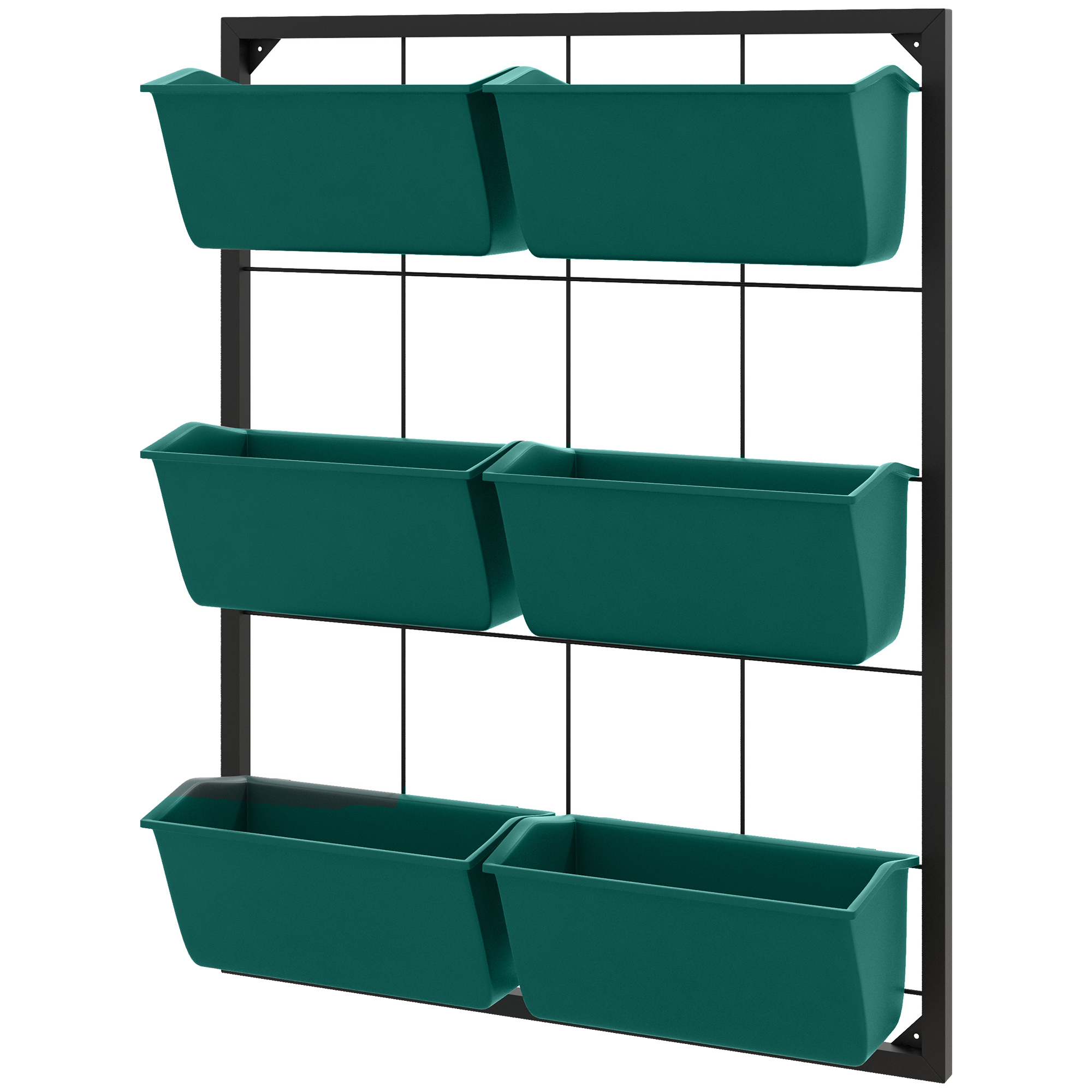 Dreistufiger, Vertikaler Wand-gemüsegarten Mit 6 Töpfen, Stahl Und Kunststoff, 52 X 14 X 66 Cm, Grün