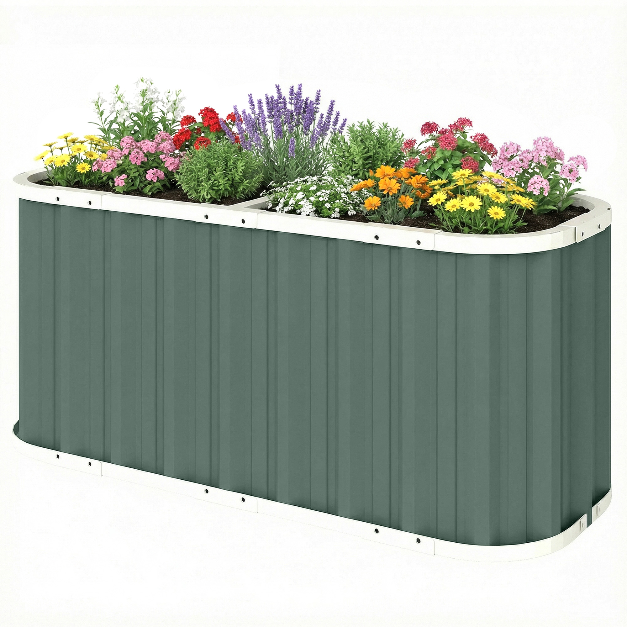 Erhöhter Metallpflanzkasten, 136 X 53 X 61 Cm Tief, Mit Schutzrändern, Pflanzenetiketten, Handschuhen Und Offenem Boden.