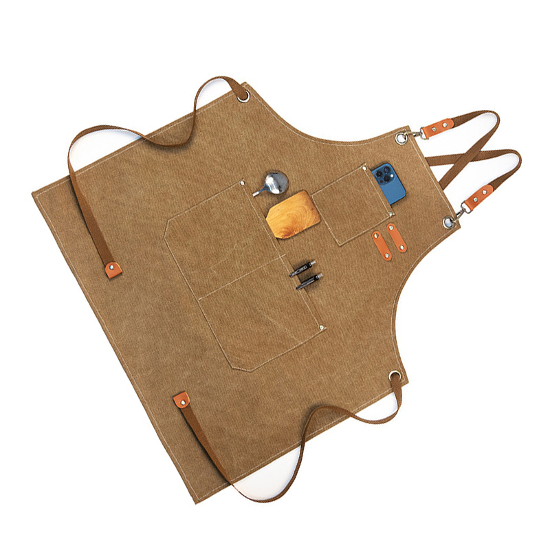 Dicke, Wasserdichte Holzbearbeitungsschürze Aus Segeltuch, Ideal Für Gartenarbeit Und Cafés, Hellbeige Farbe.