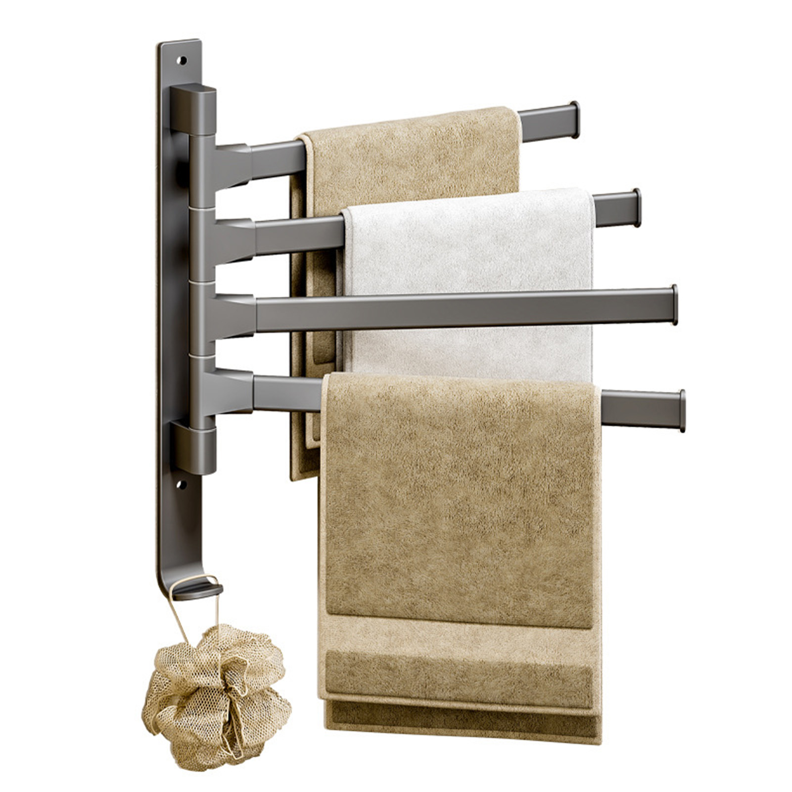 Schwenkbarer Handtuchhalter Mit 4 Dicken Aluminiumarmen, 180-grad-drehung, Für Badezimmer, Zuhause Oder Hotel.
