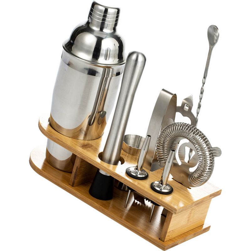 10-teiliges Heimbar-set Aus Edelstahl Mit Bambustablett, Ideal Für Mixologie-anfänger (550 Ml).
