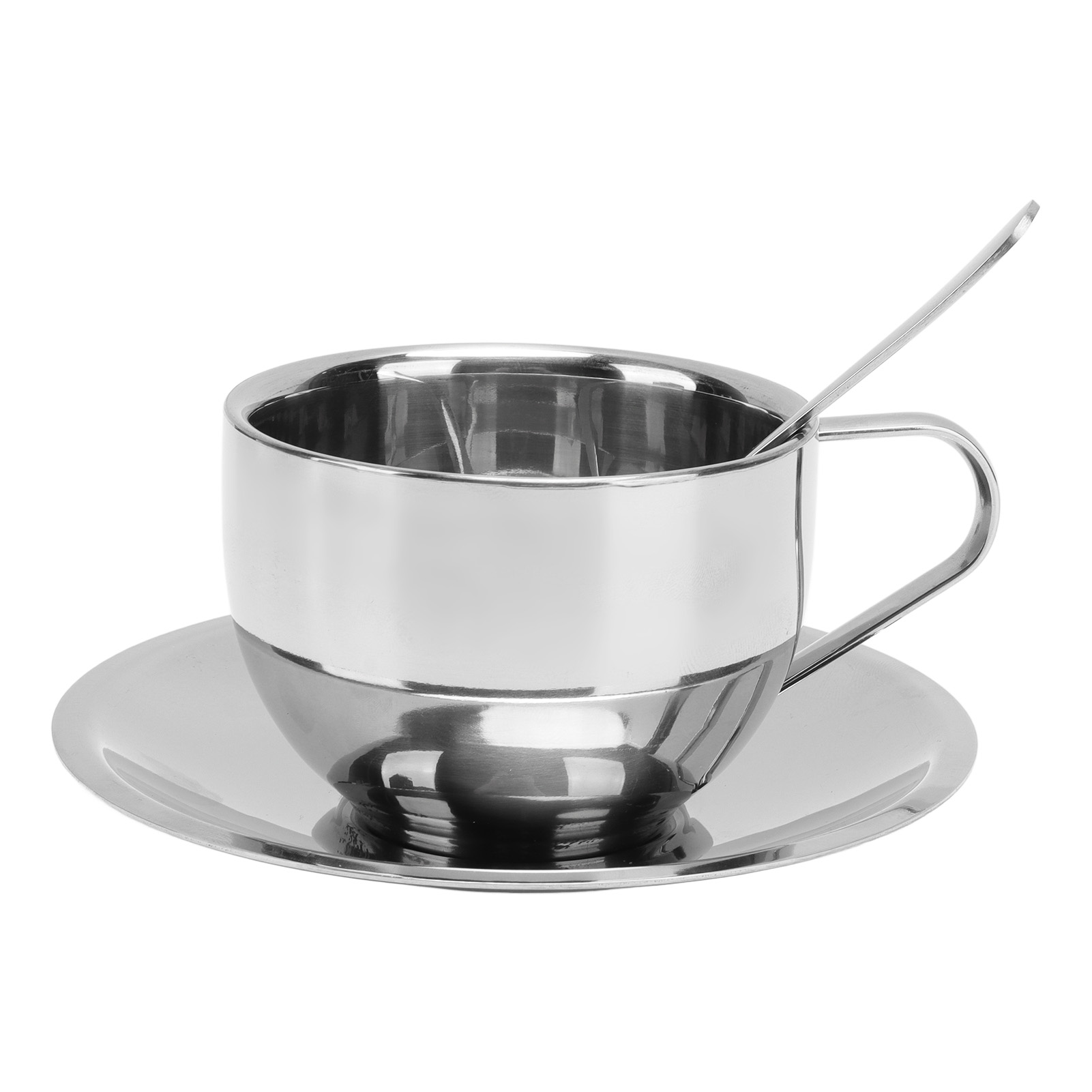 180 Ml Doppelwandiger, Isolierter Kaffeebecher Aus Edelstahl 304 Mit Untertasse Und Löffel.