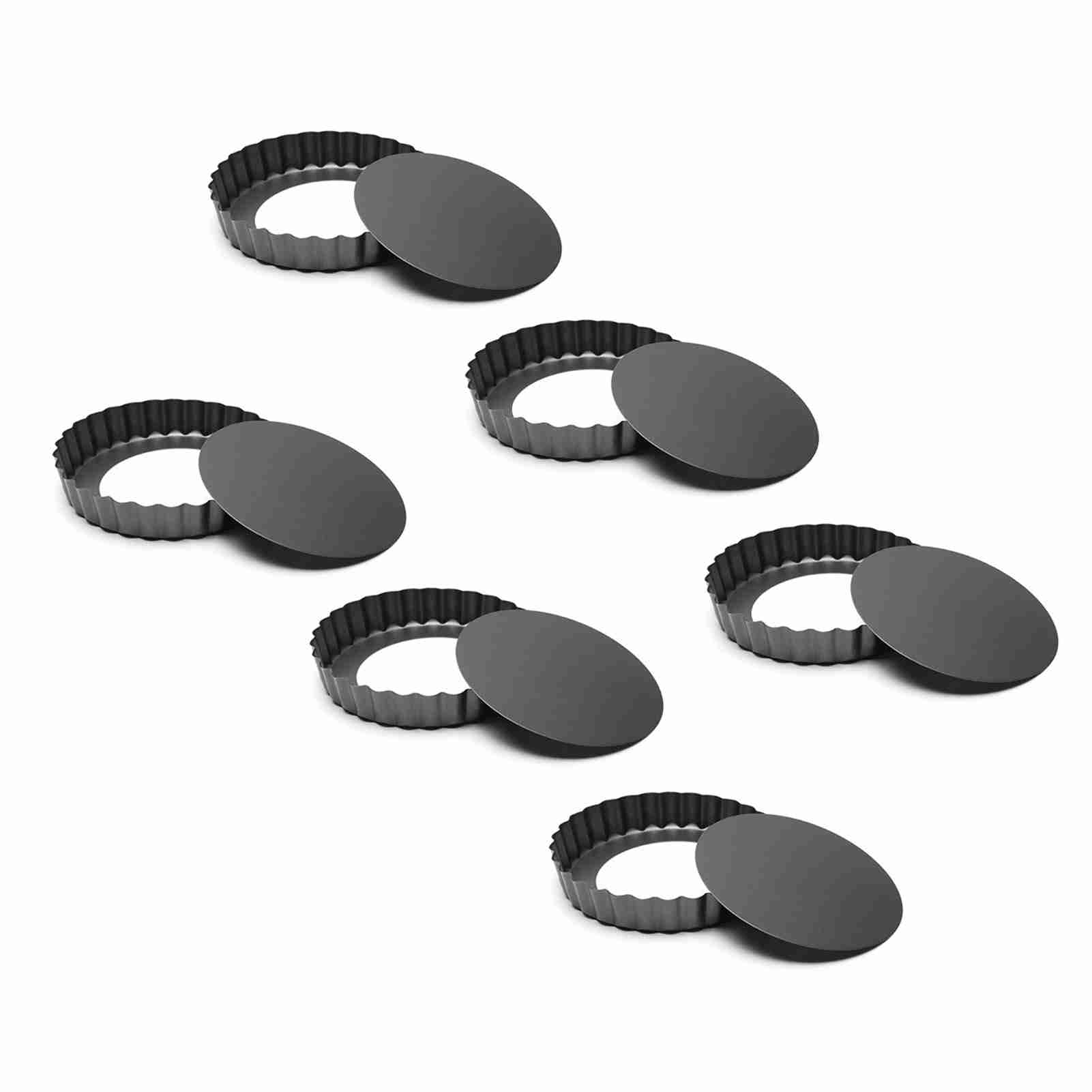 Set Aus 6 Quicheformen Aus Lebensmittelechtem Kohlenstoffstahl Mit 7,6 Cm (3 Zoll) Durchmesser, Antihaftbeschichtet, Mit Herausnehmbarem Boden, Zum Backen Von Kuchen Und Käsekuchen.