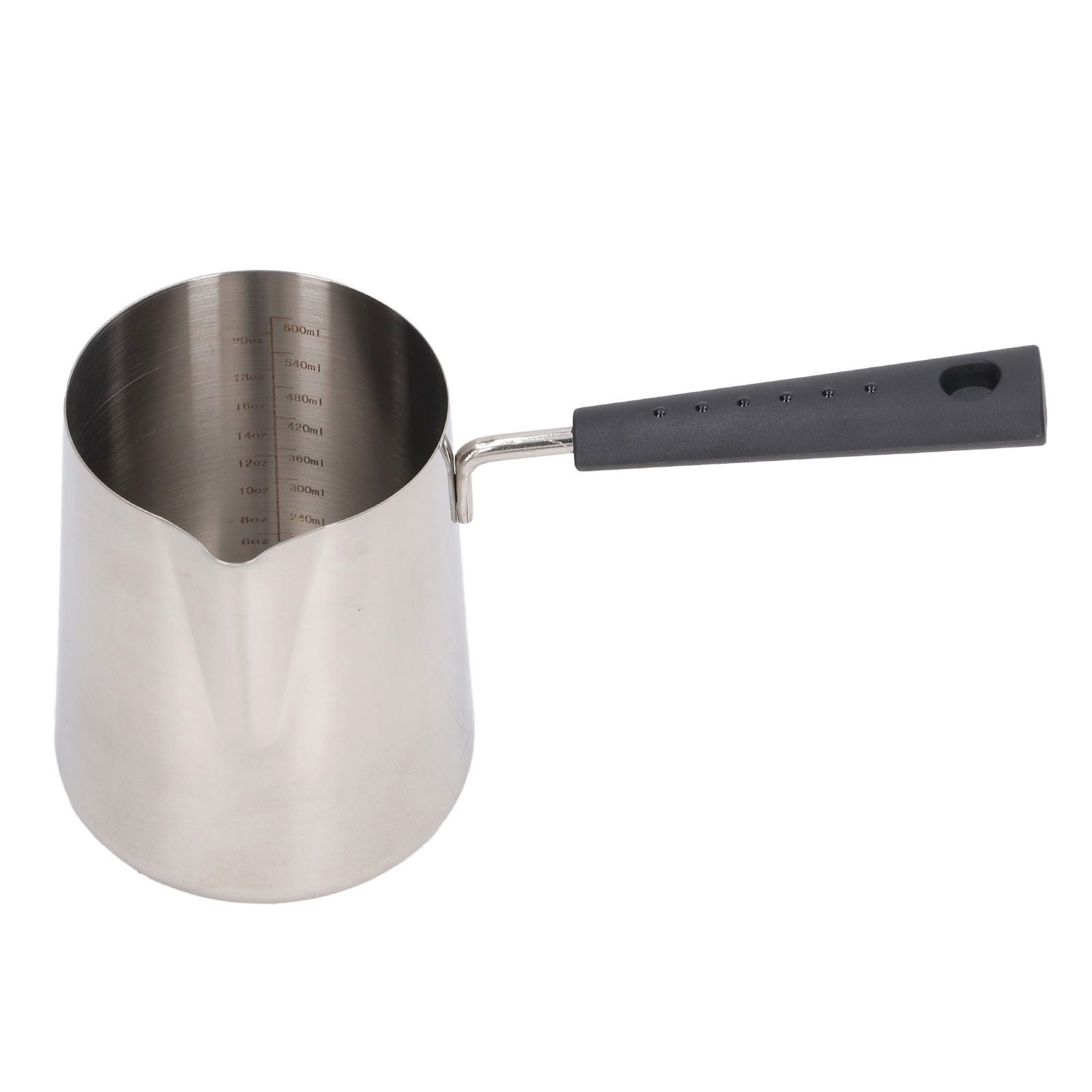 Milchkanne Aus Edelstahl 304 Mit Langem Griff Und Spitzem Ausguss, Skaliert, 600 Ml, Maße: 20,5 X 11,5 X 9 Cm / 8,1 X 4,5 X 3,5 Zoll