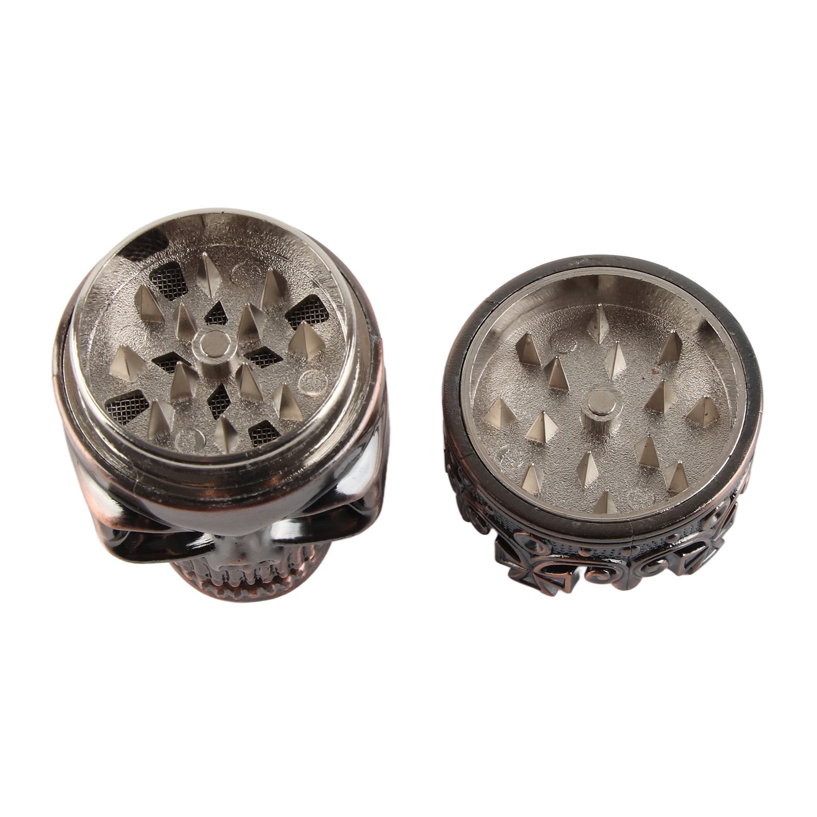 Dreistufige Gewürzmühle, Kräutermühle, Tabakmühle, Totenkopf Mit Krone, Für Die Küche, Rotbronze