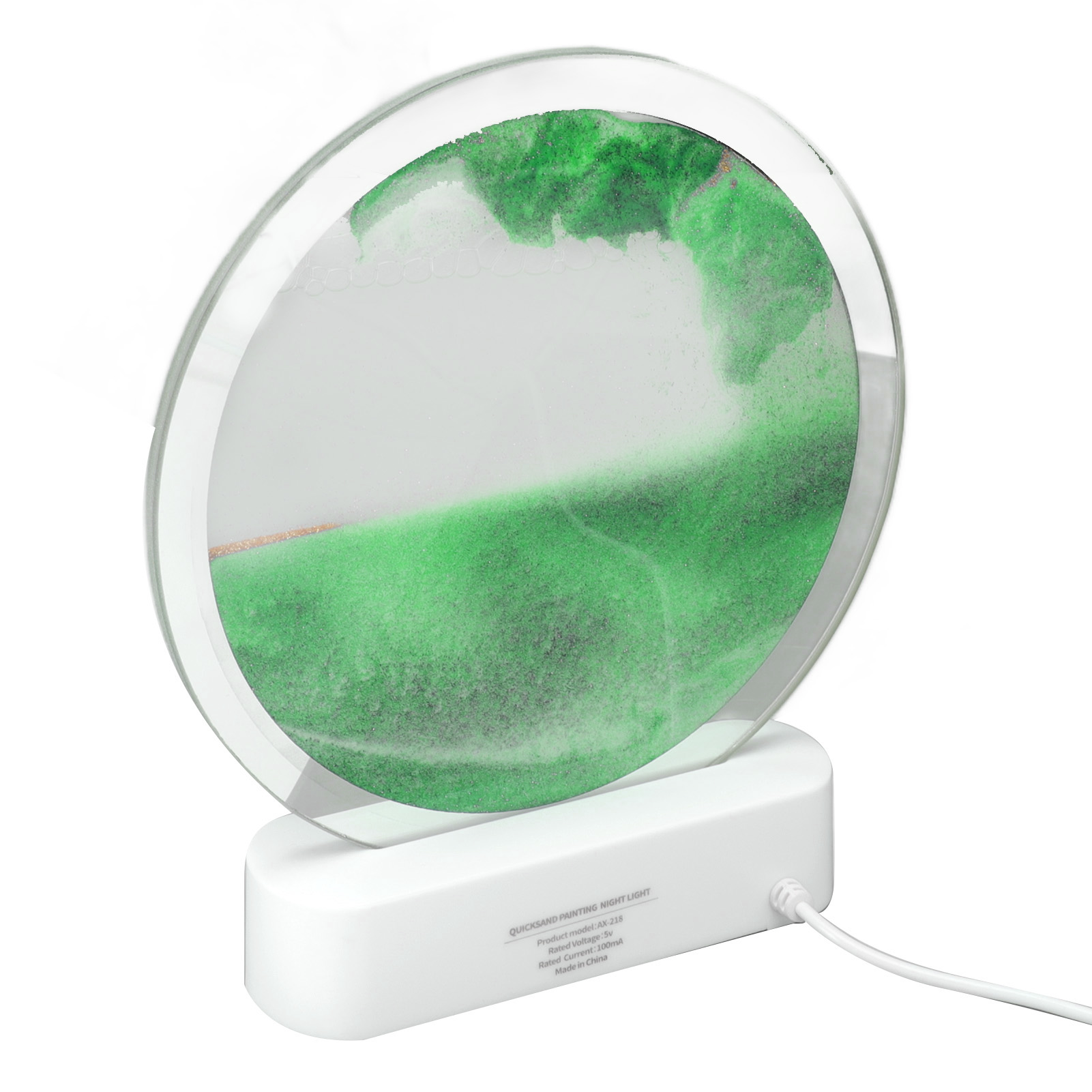 Dekorative Treibsand-tischlampe, Usb-stecker, Augenschutz, Grün, Ideal Für Schlafzimmer Oder Wohnzimmer.