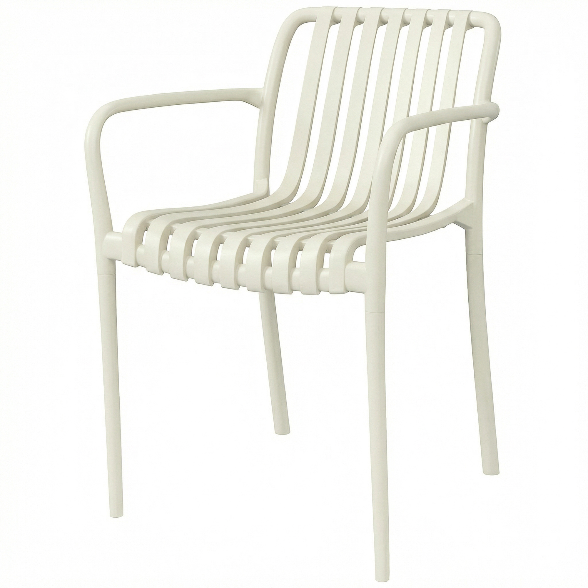 Set Aus 4 Stapelbaren Gartenstühlen Mit Lattenarmlehnen, Ergonomisch, Cremeweiß
