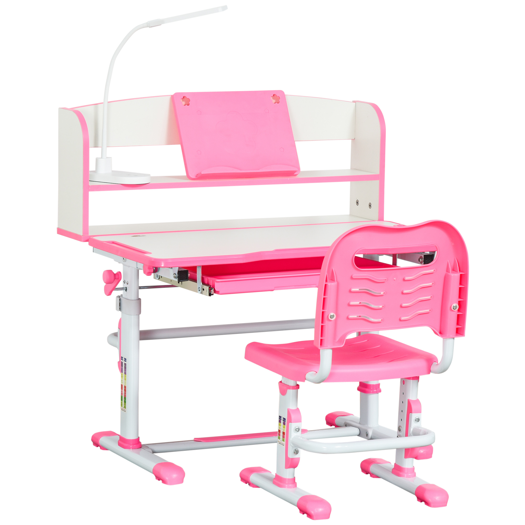 Höhenverstellbarer Schreibtisch Für Kinder Von 6 Bis 12 Jahren Mit Led-beleuchtung, Schreibfläche Und Stifthalter, Aus Mdf, Pp Und Stahl, Rosa