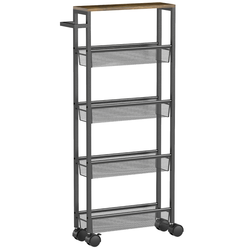 5-stöckiger Küchen-/servierwagen, Rollbares Küchenregal Mit Arbeitsplatte, Rollen Und Griff, 47 X 13 X 96,5 Cm, Schwarz