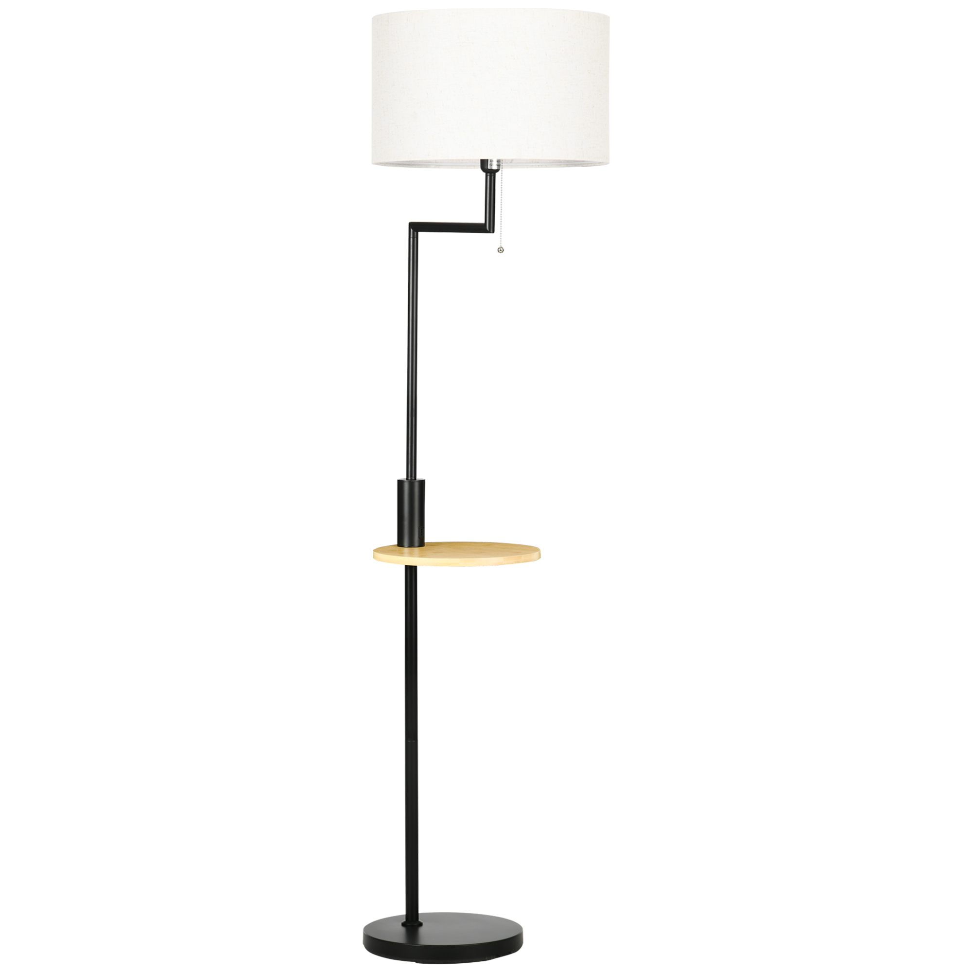Stehlampe Mit Ablage, Zugschalter, E27-fassung, 40 W, Bambus, Natur Und Schwarz