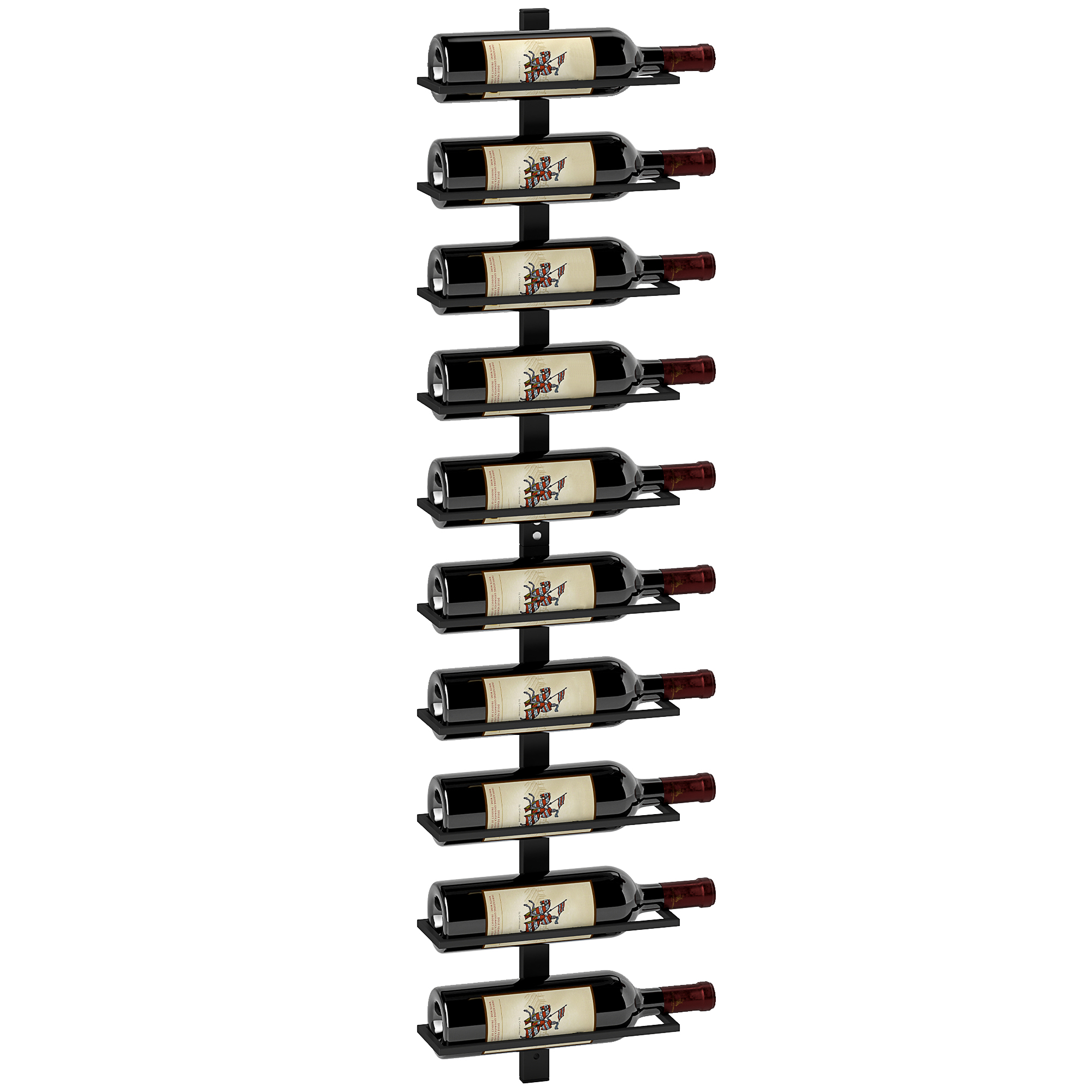 Wandmontiertes Weinregal Für 10 Flaschen, 10 Ablagen, Metall, Schwarz, Ideal Für Küche, Wohnzimmer Oder Bar.