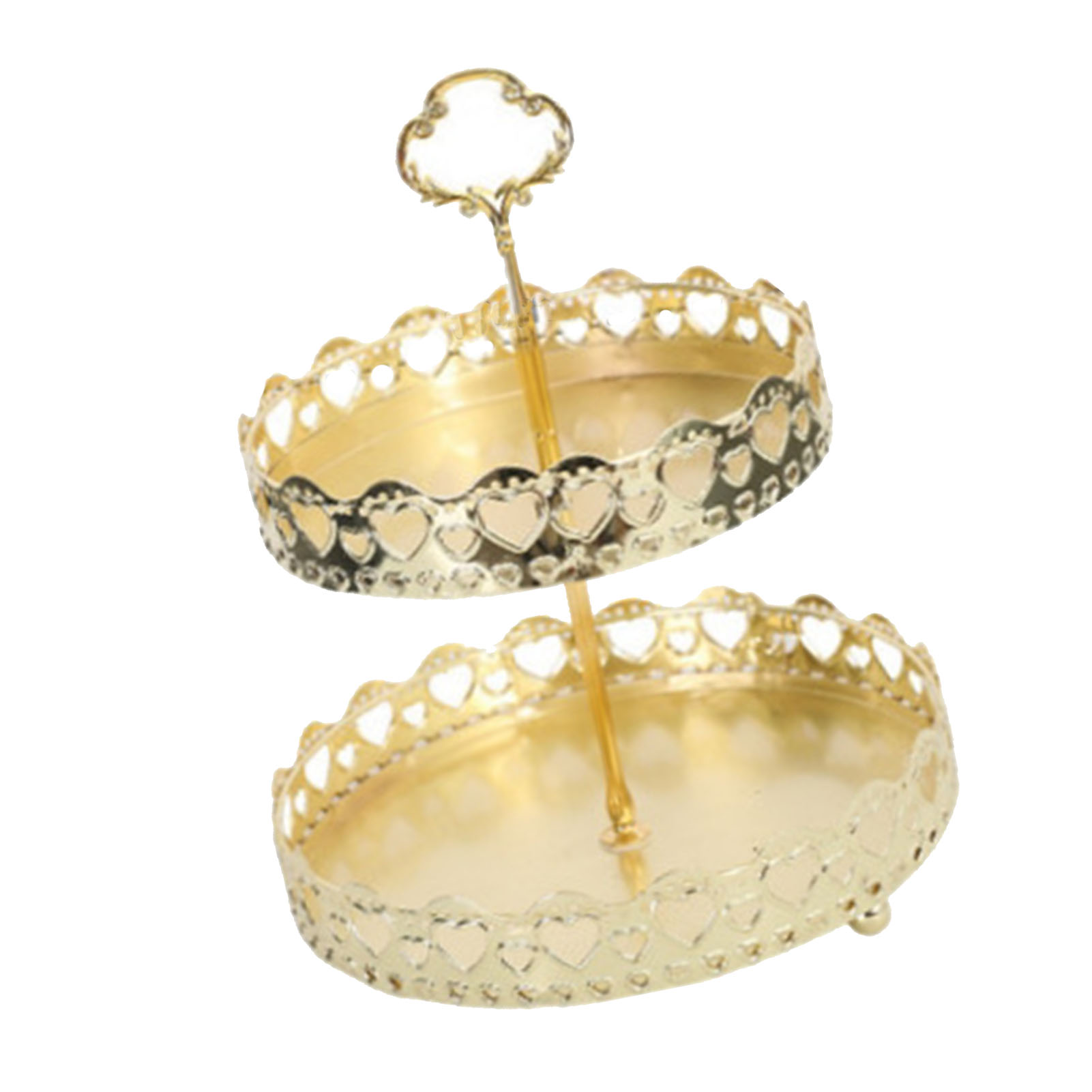 Dekorative, Zweistöckige Gebäckplatte Aus Vergoldetem Kupfer, Verziert Mit Einem Durchbrochenen Herzmotiv, Ideal Zum Präsentieren Von Keksen Und Desserts Auf Einer Hochzeit. Perfekt Für Eine Hochzeit.
