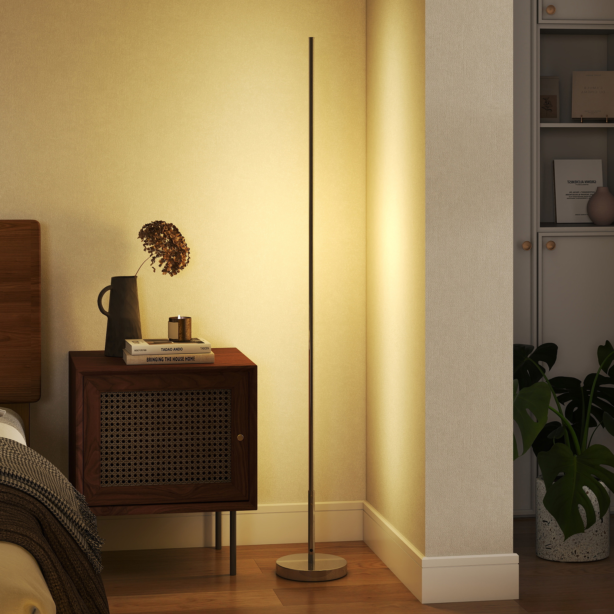 150 Cm Hohe Led-stehleuchte Mit Einstellbarer Farbtemperatur Und Fernbedienung, Silber