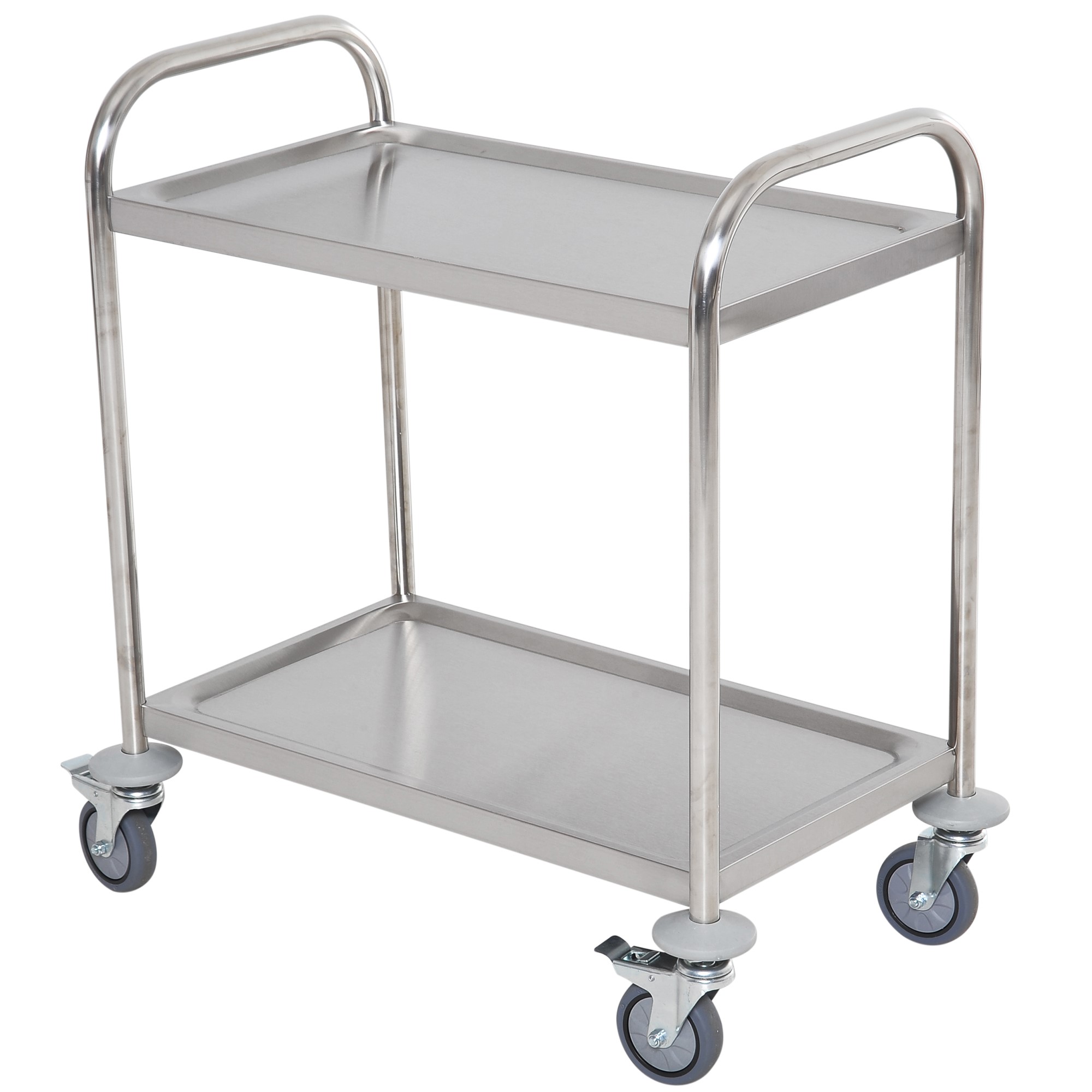 2-stöckiger Küchenwagen, Servierwagen, Edelstahl-speisewagen, 80 X 45 X 82 Cm, Silber